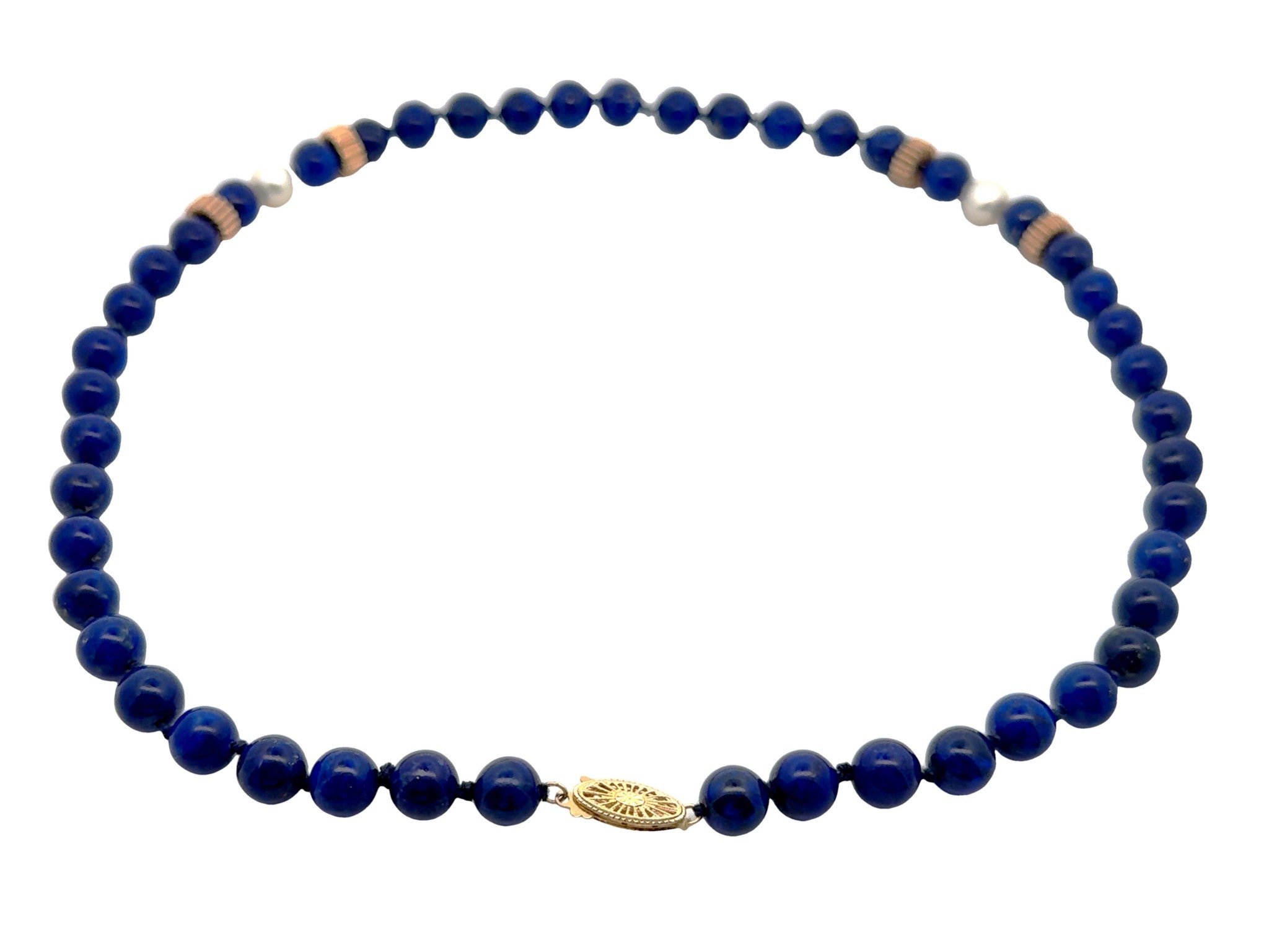 Lapis Lazuli and Pearl Necklace 14k Yellow Gold