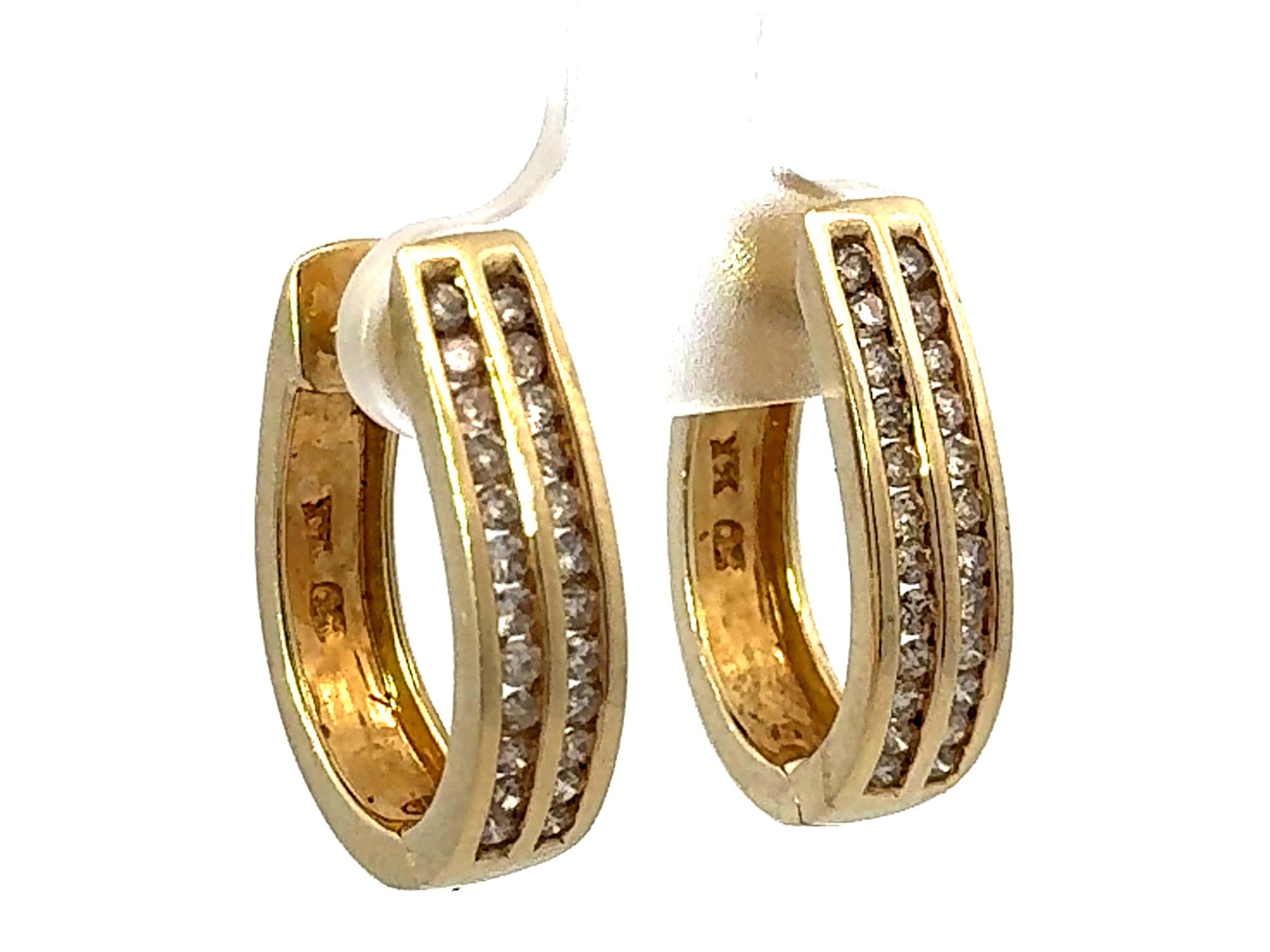 Champagne Diamond Oval Hoop Earrings Solid 14K Yellow Gold