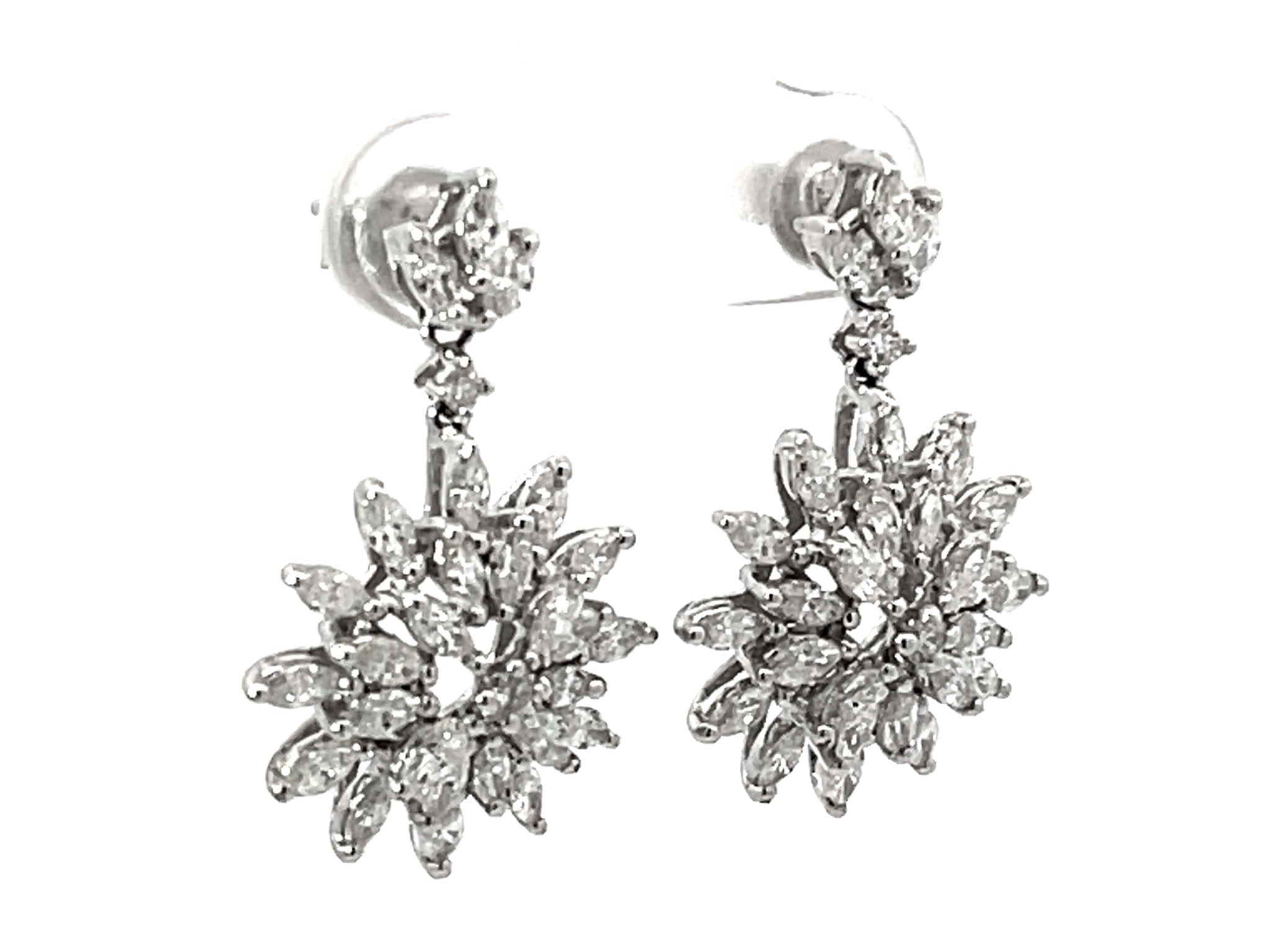 Dangly Diamond Snowflake Earrings 18k White Gold