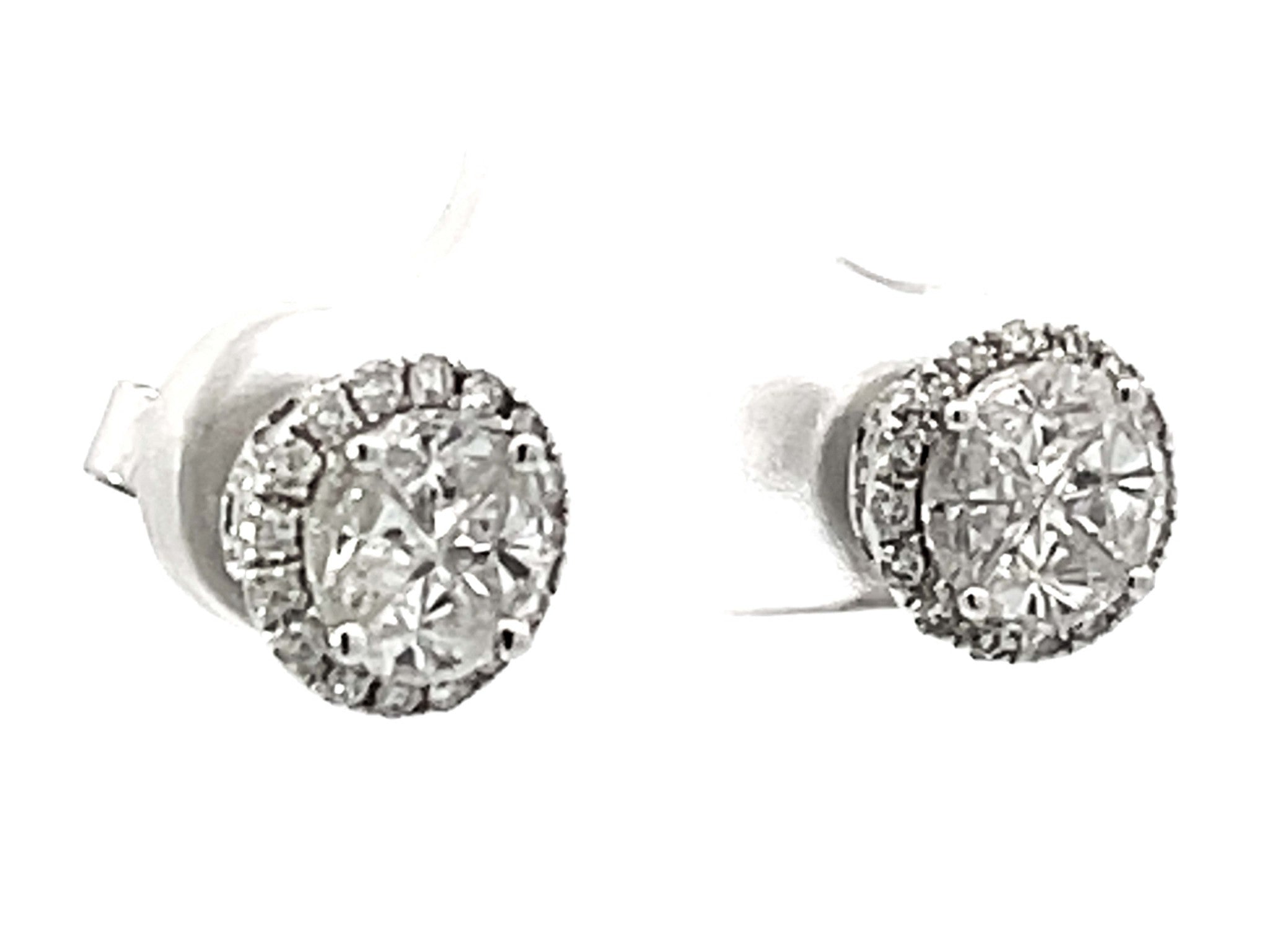 Pie Cut Diamond Halo Stud Earrings 18k White Gold