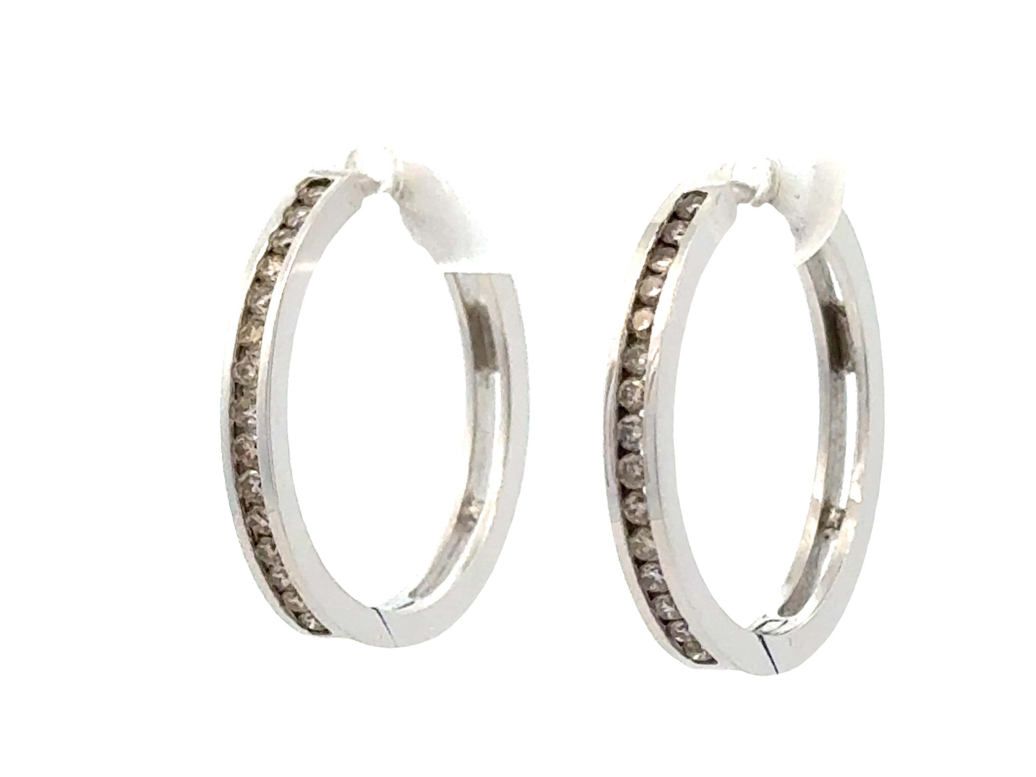 Diamond Hoop Earrings 14K Solid White Gold