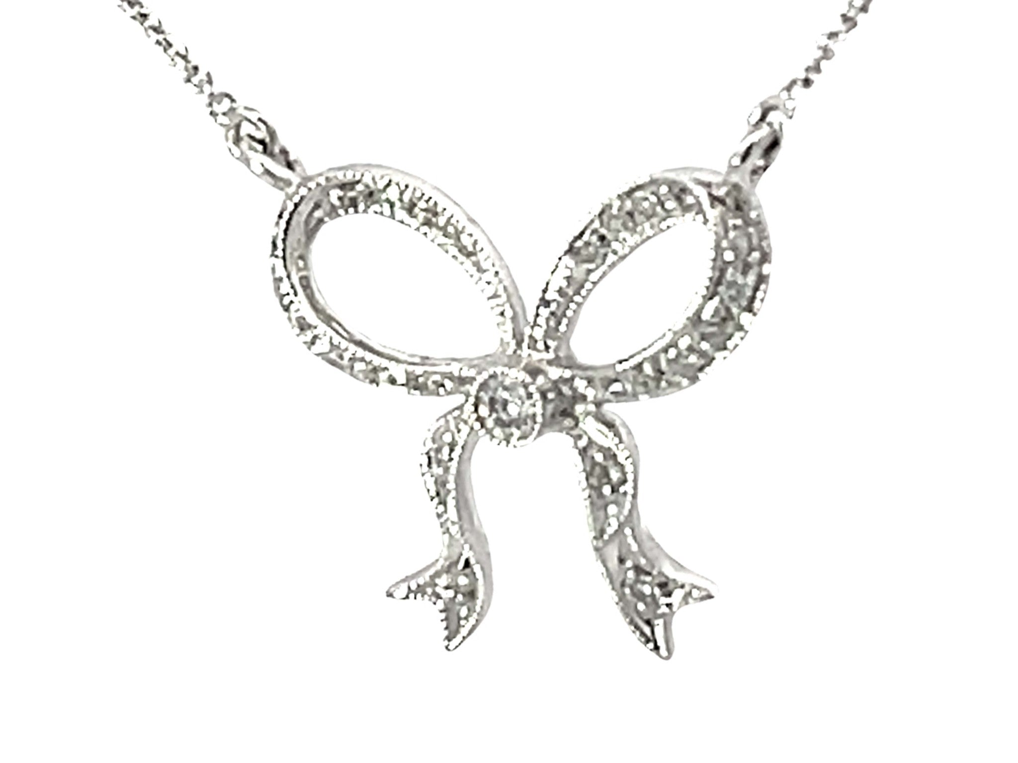 Beverley K Diamond Bowtie Pendant Necklace Solid White Gold