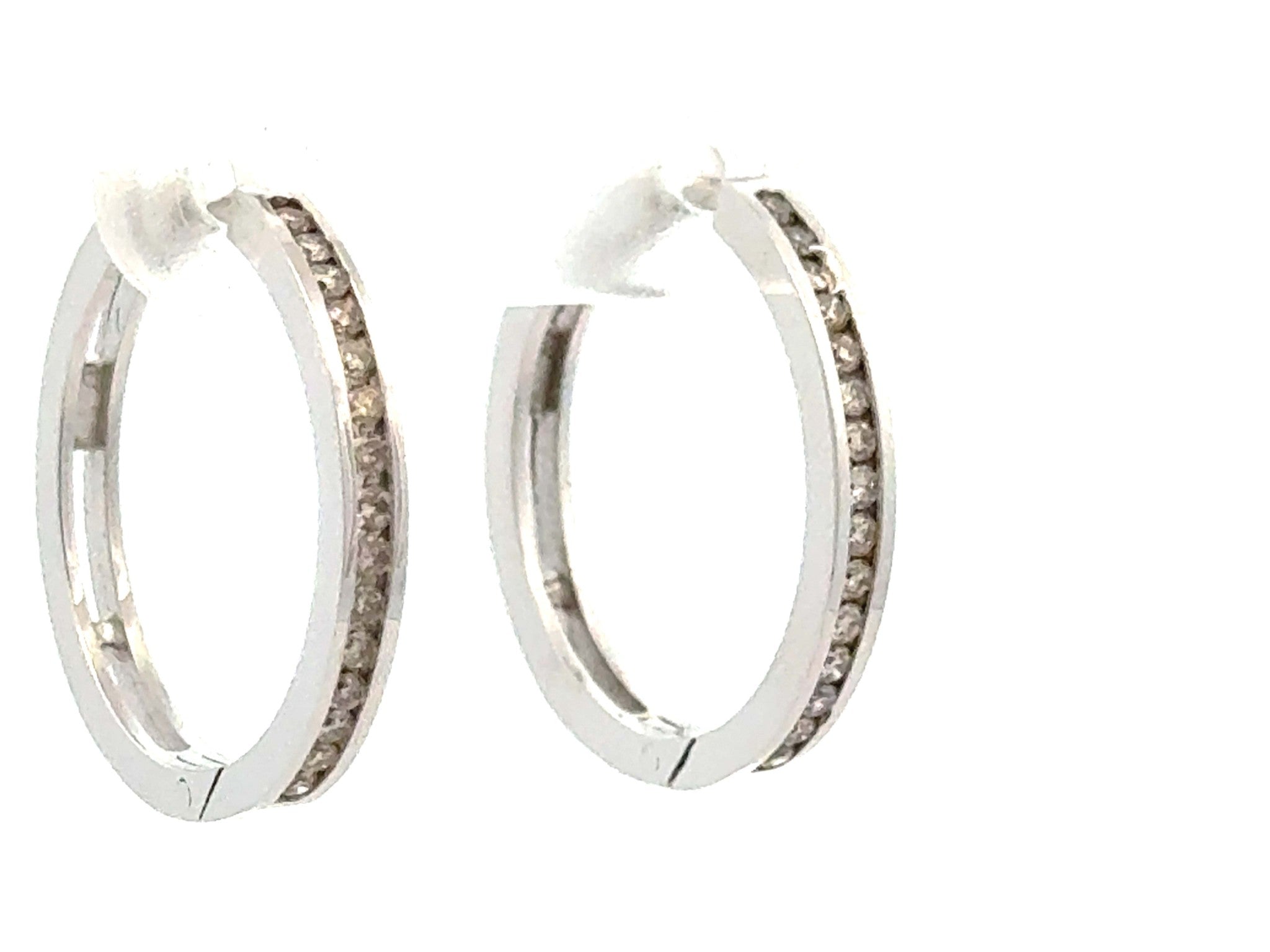 Diamond Hoop Earrings 14K Solid White Gold