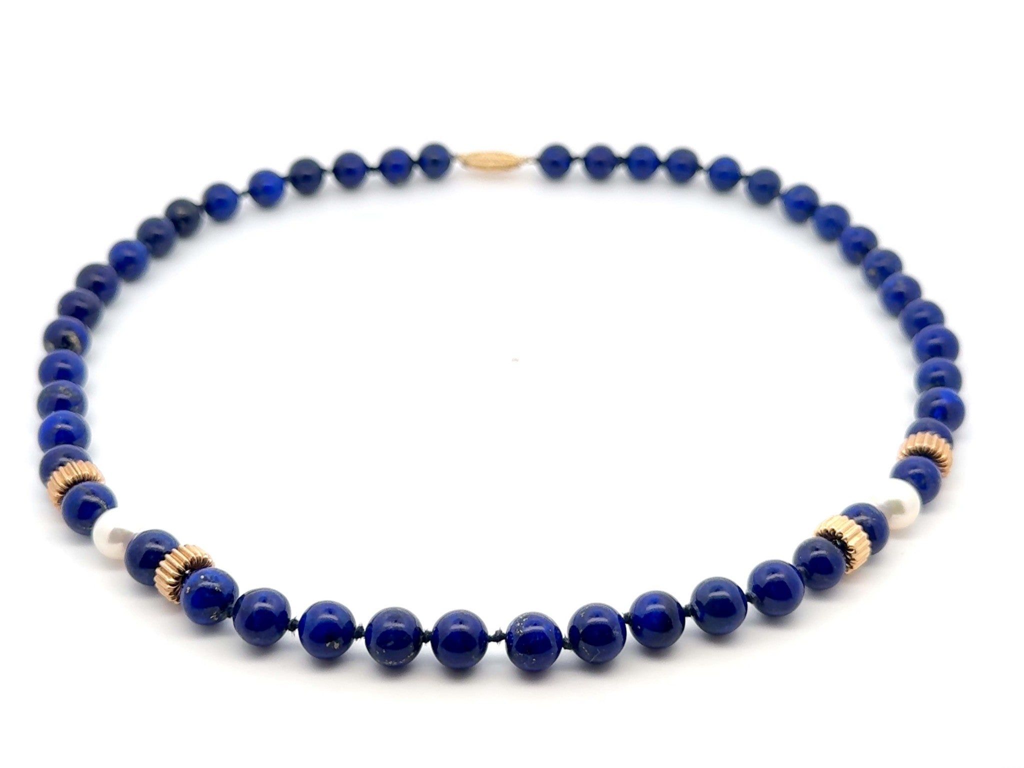 Lapis Lazuli and Pearl Necklace 14k Yellow Gold