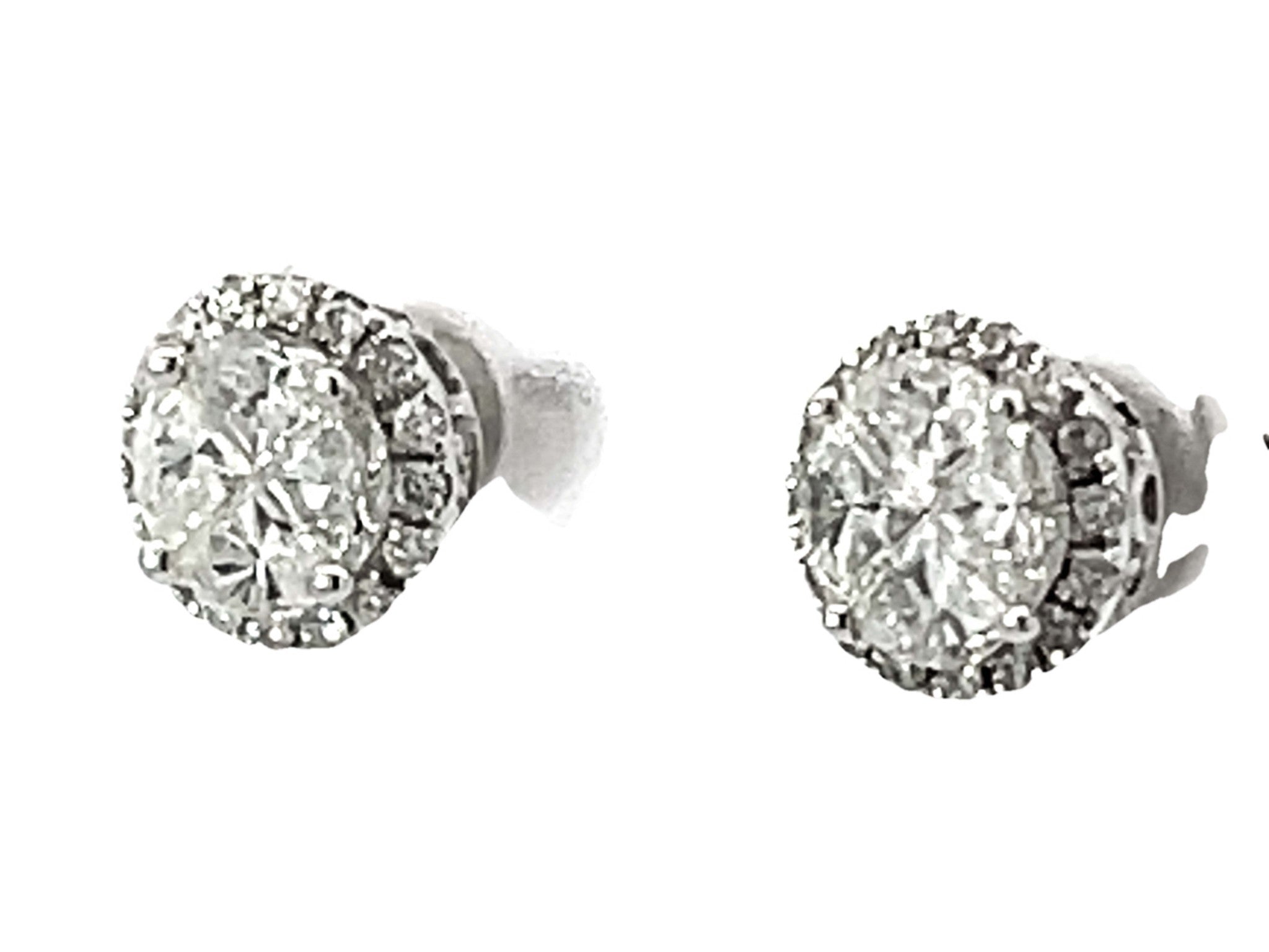 Pie Cut Diamond Halo Stud Earrings 18k White Gold