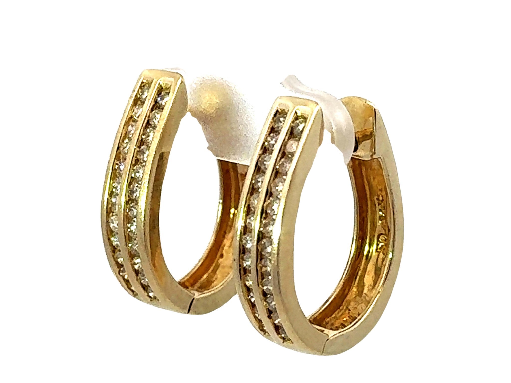 Champagne Diamond Oval Hoop Earrings Solid 14K Yellow Gold