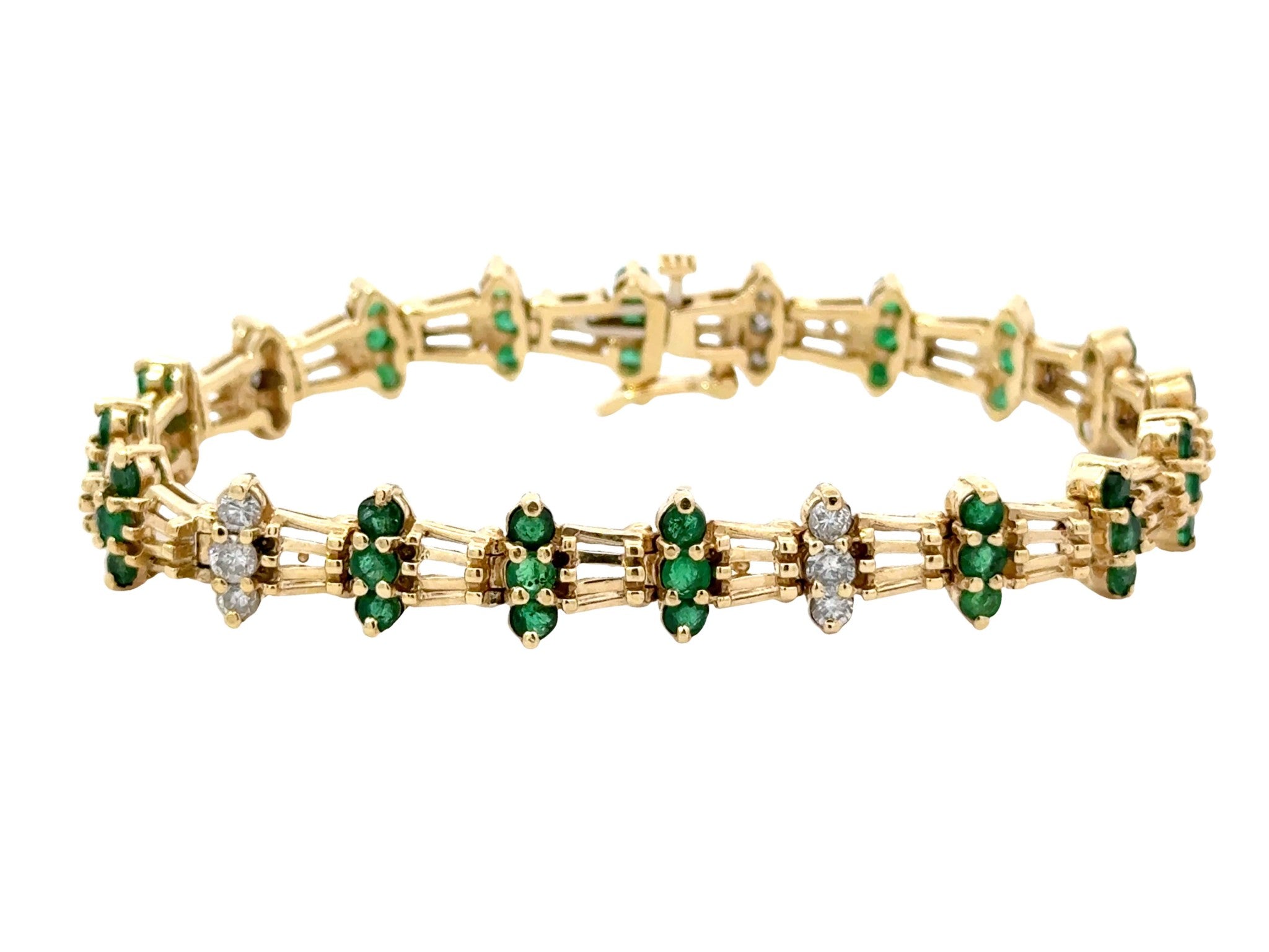 Emerald and Diamond Link Bracelet 14k Yellow Gold