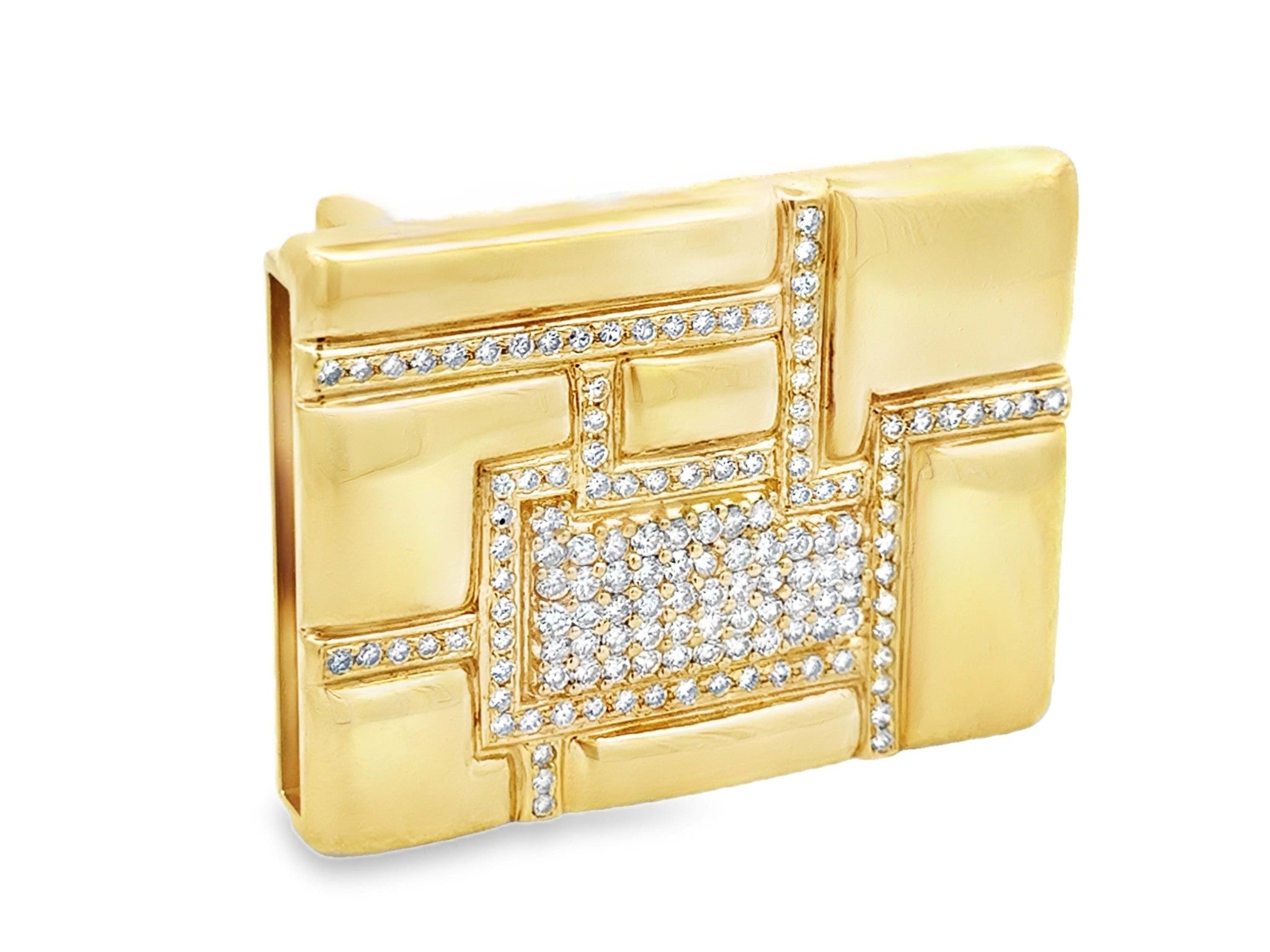 Mens 18k Solid Yellow Gold and 2.5 Carat Diamond Belt Buckle