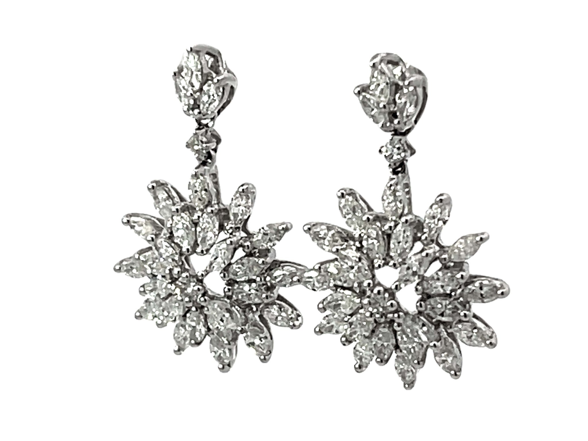 Dangly Diamond Snowflake Earrings 18k White Gold