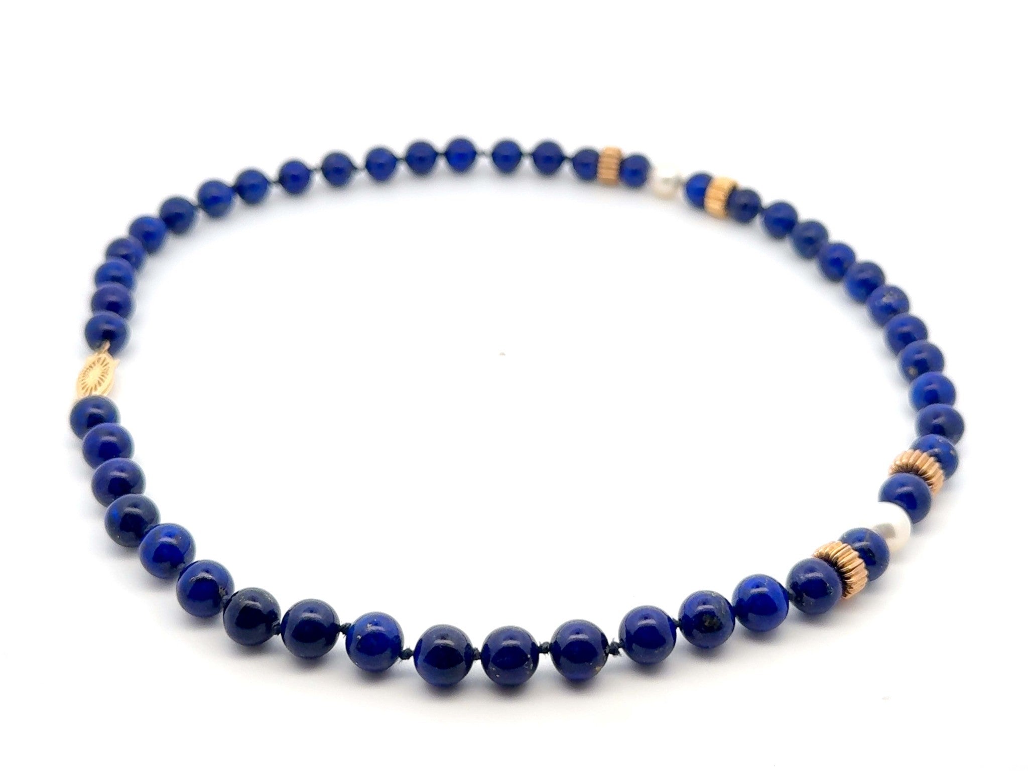 Lapis Lazuli and Pearl Necklace 14k Yellow Gold