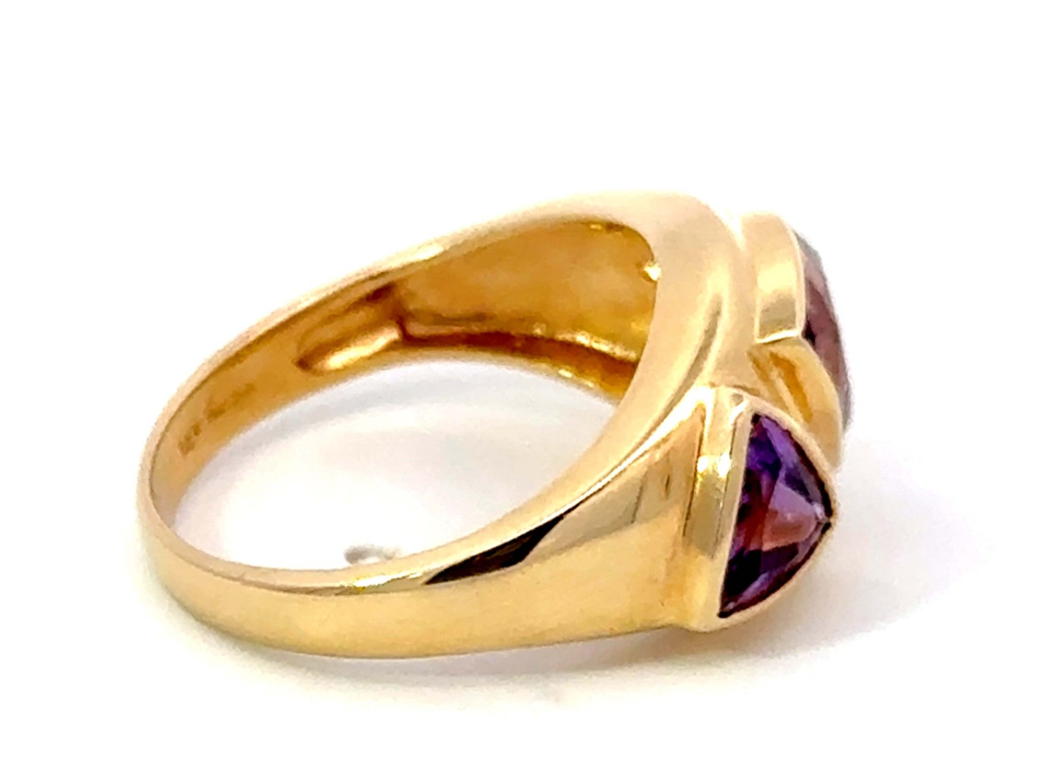 Trilliant Purple Amethyst Diamond Band Ring 14k Yellow Gold