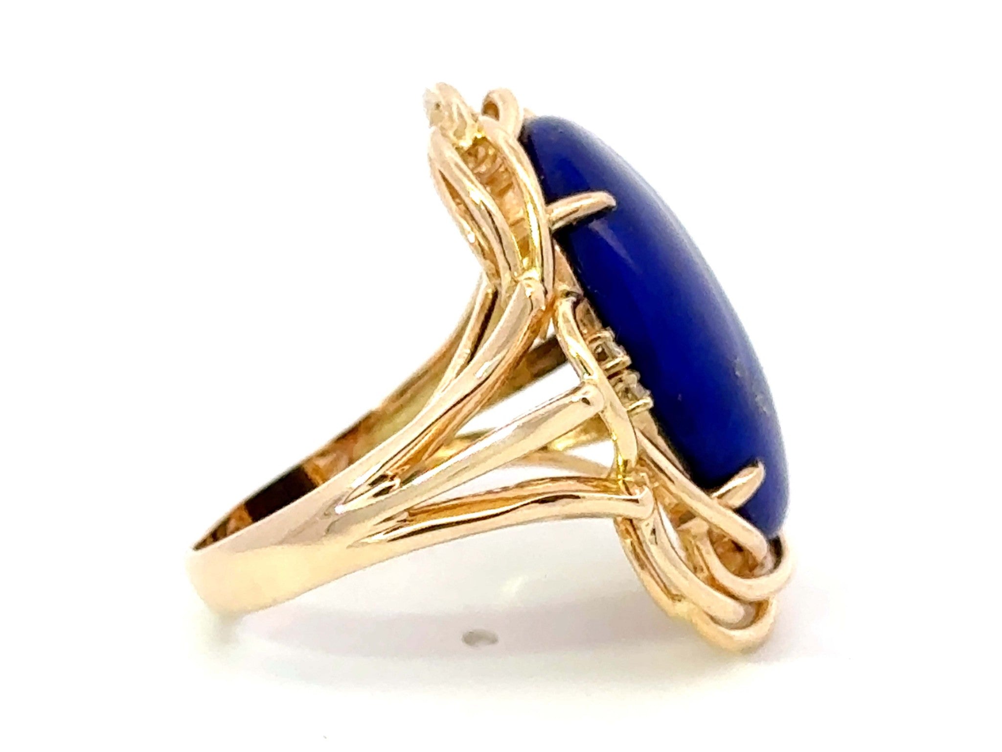 Large Oval Lapis Lazuli Diamond Cocktail Ring 14k Yellow Gold