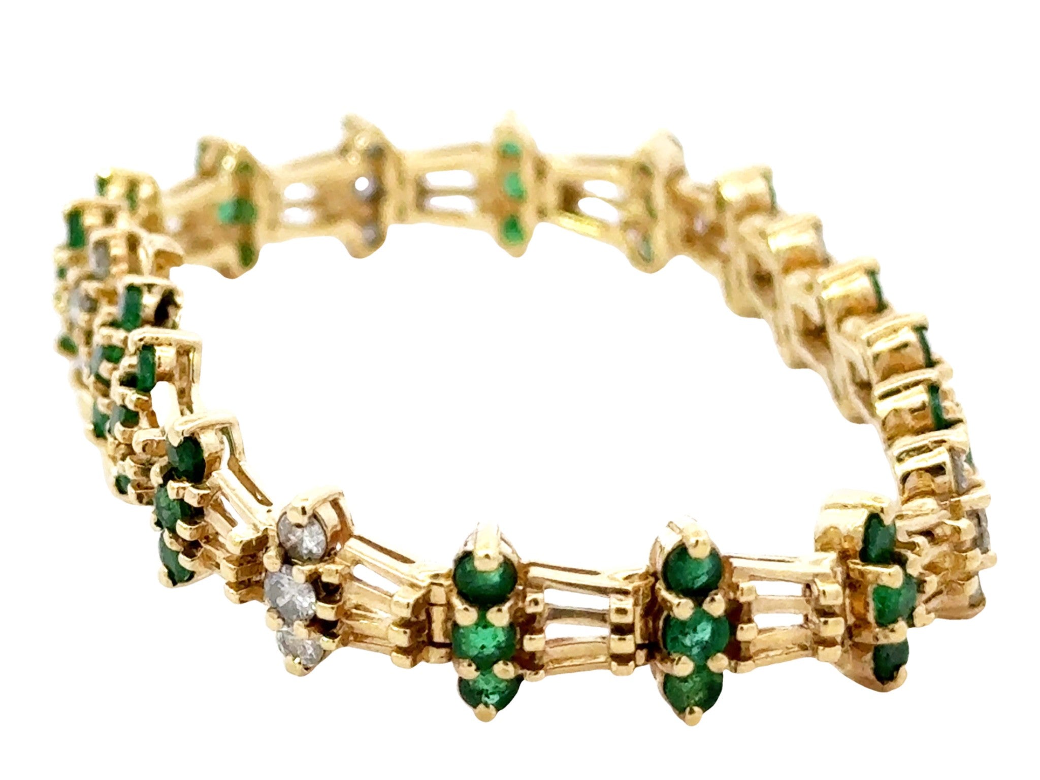 Emerald and Diamond Link Bracelet 14k Yellow Gold