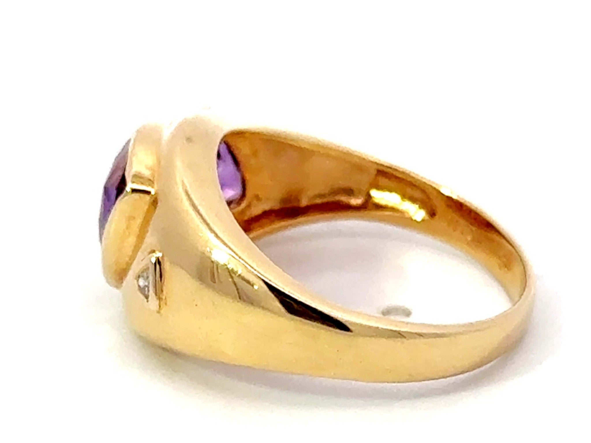 Trilliant Purple Amethyst Diamond Band Ring 14k Yellow Gold