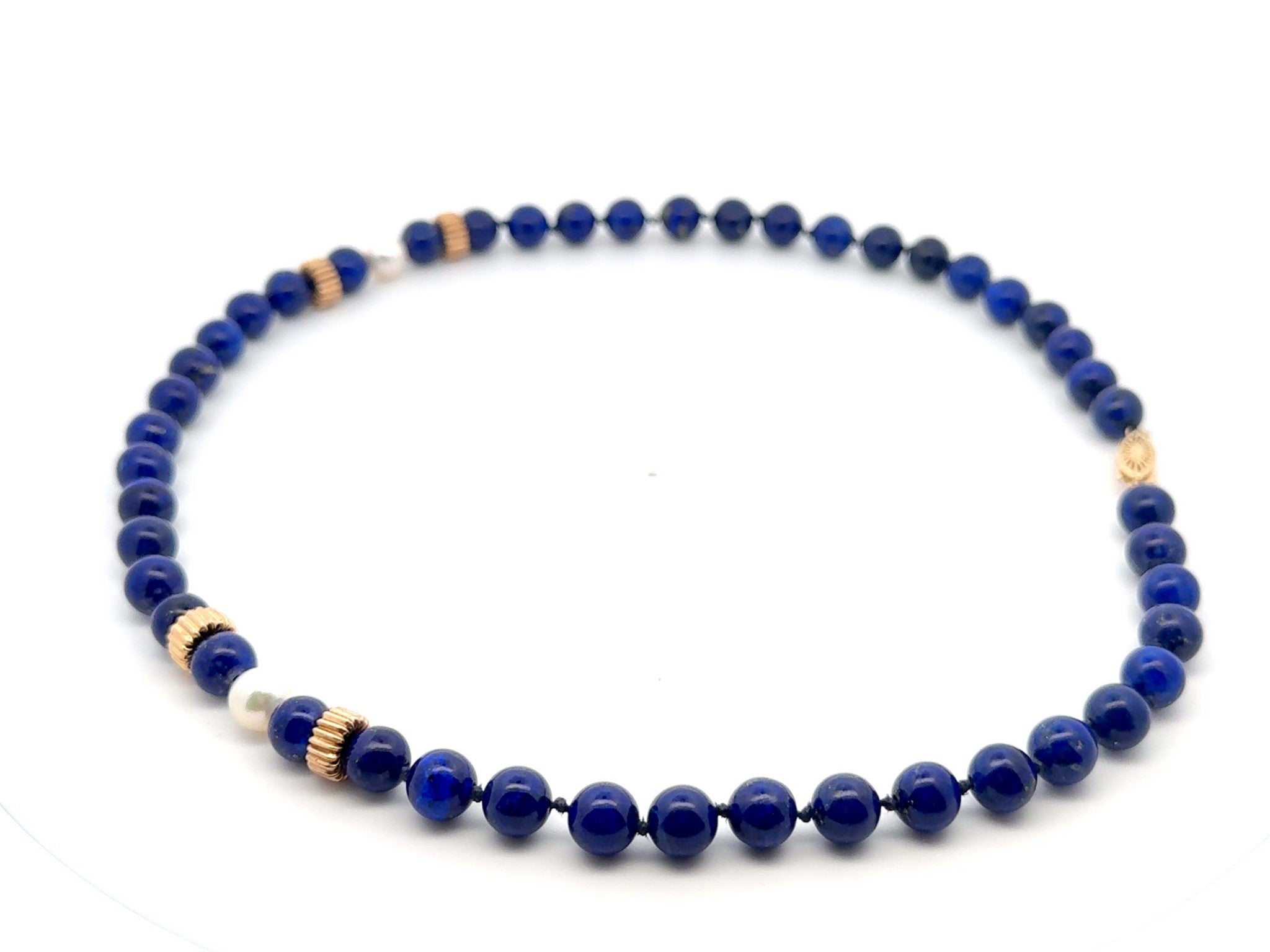 Lapis Lazuli and Pearl Necklace 14k Yellow Gold