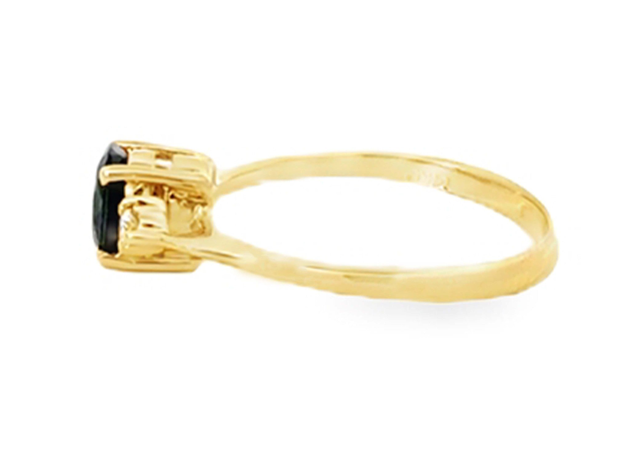 Oval Blue Sapphire 2 Diamond Ring 14k Yellow Gold