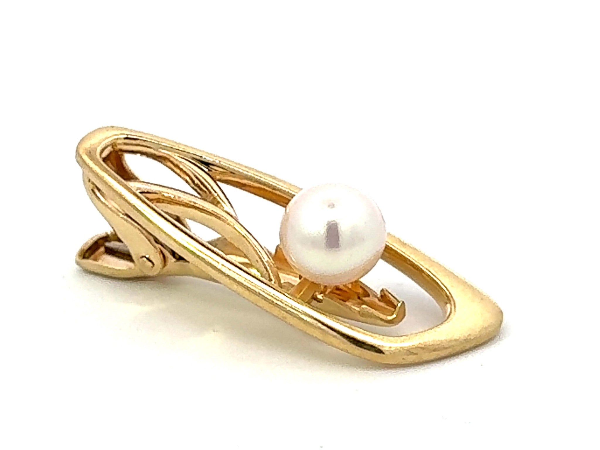 Mikimoto 14k Yellow Gold Pearl Tie Clip