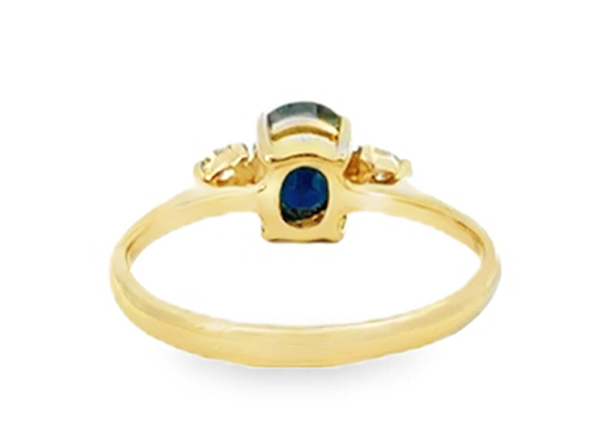 Oval Blue Sapphire 2 Diamond Ring 14k Yellow Gold