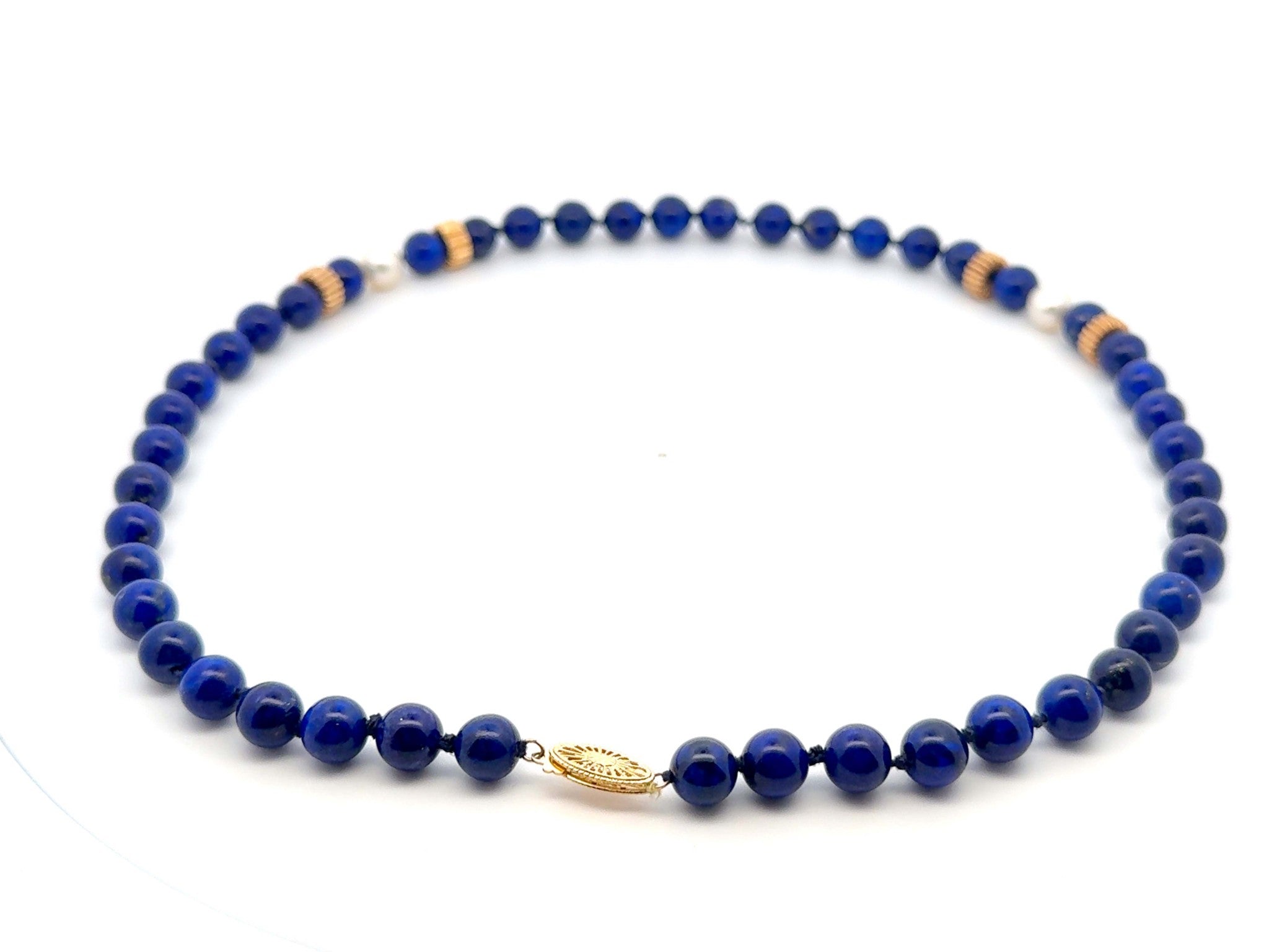 Lapis Lazuli and Pearl Necklace 14k Yellow Gold