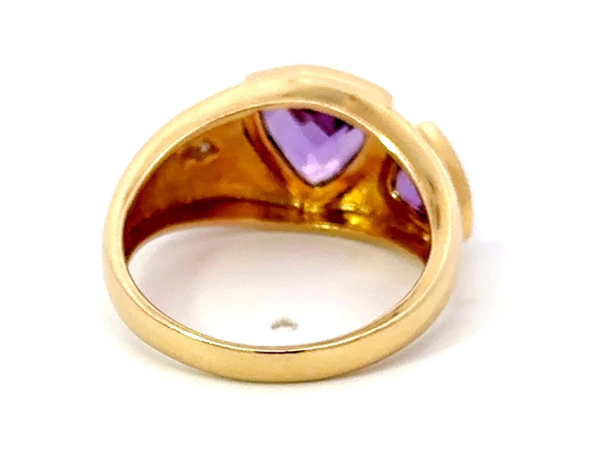 Trilliant Purple Amethyst Diamond Band Ring 14k Yellow Gold