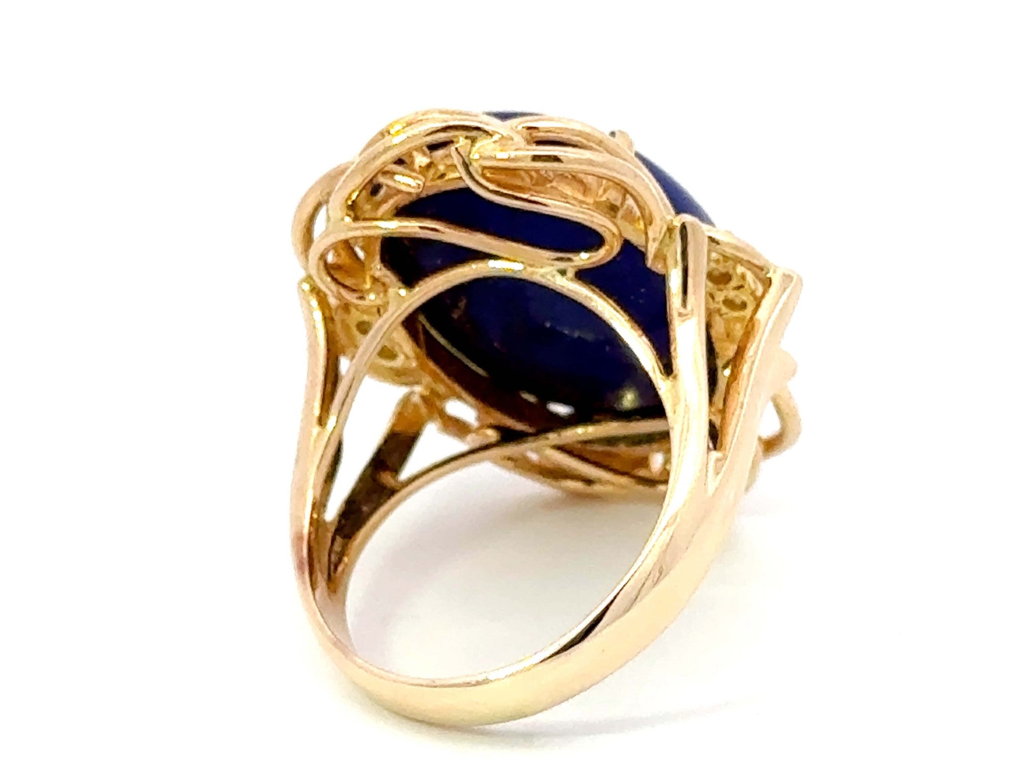 Large Oval Lapis Lazuli Diamond Cocktail Ring 14k Yellow Gold