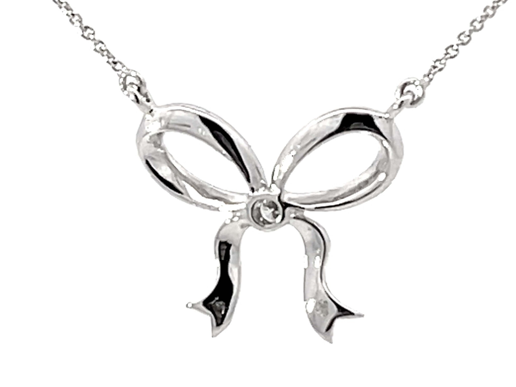 Beverley K Diamond Bowtie Pendant Necklace Solid White Gold