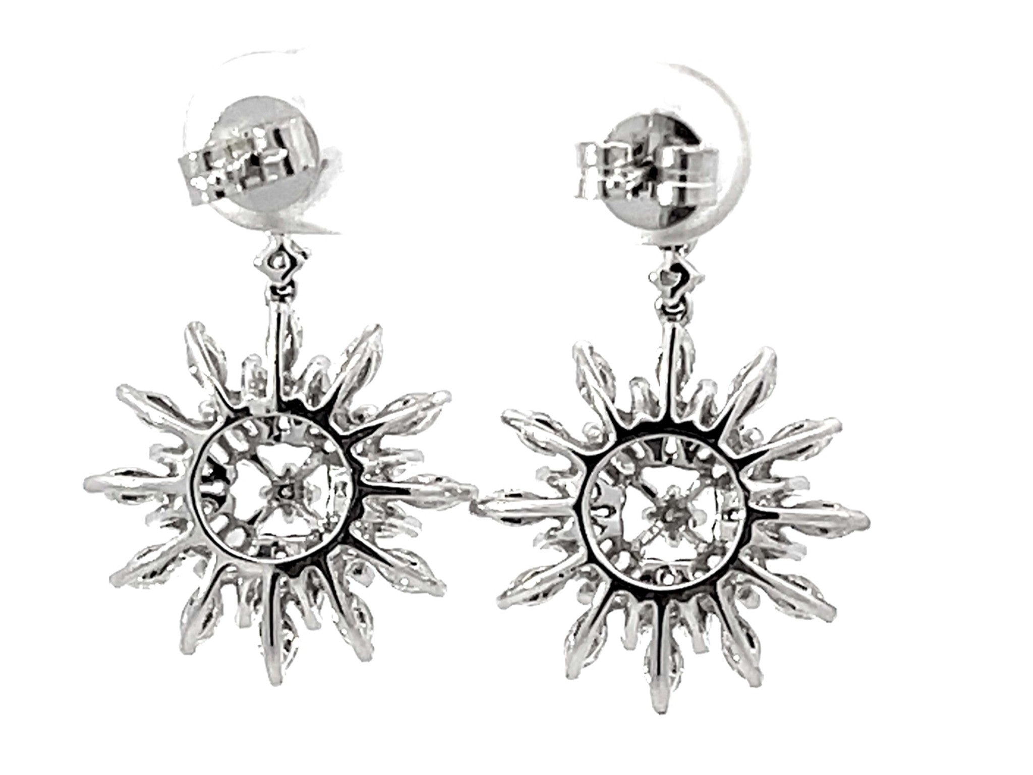 Dangly Diamond Snowflake Earrings 18k White Gold