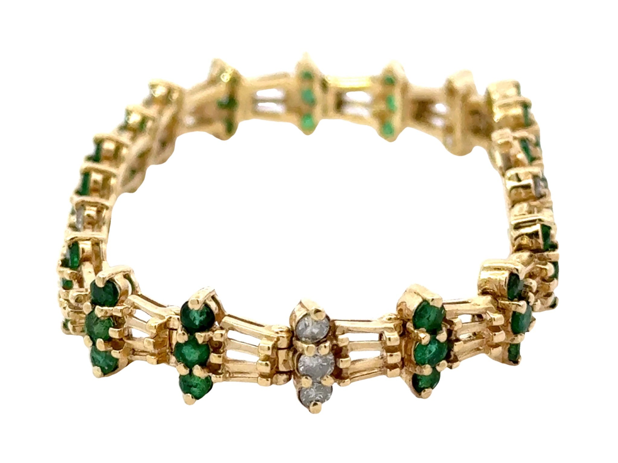 Emerald and Diamond Link Bracelet 14k Yellow Gold