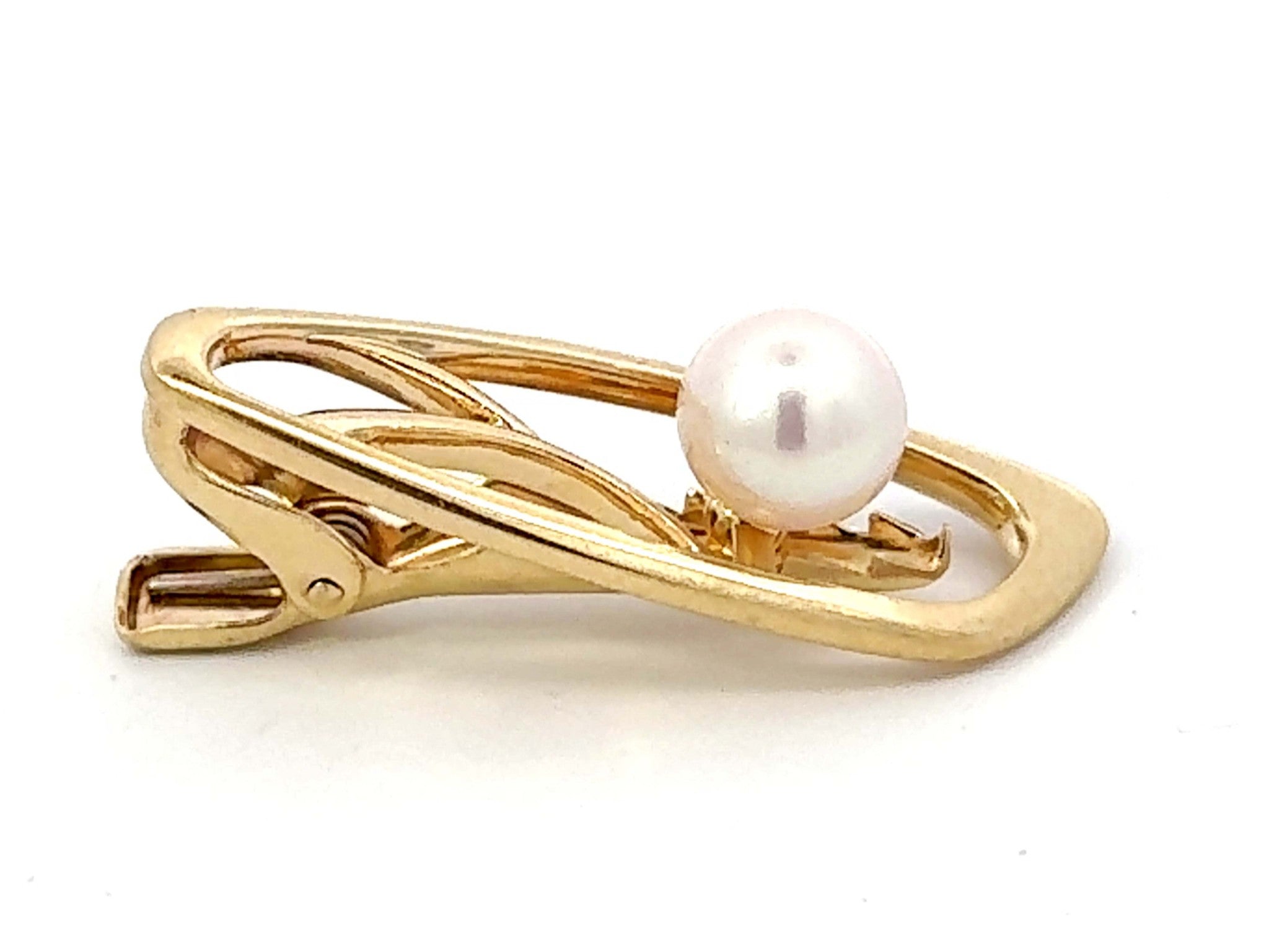 Mikimoto 14k Yellow Gold Pearl Tie Clip