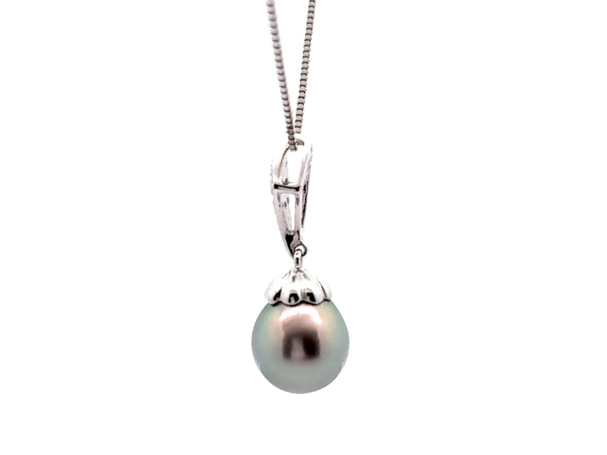 Tahitian Pearl Diamond Pendant Necklace 14k and 18k White Gold