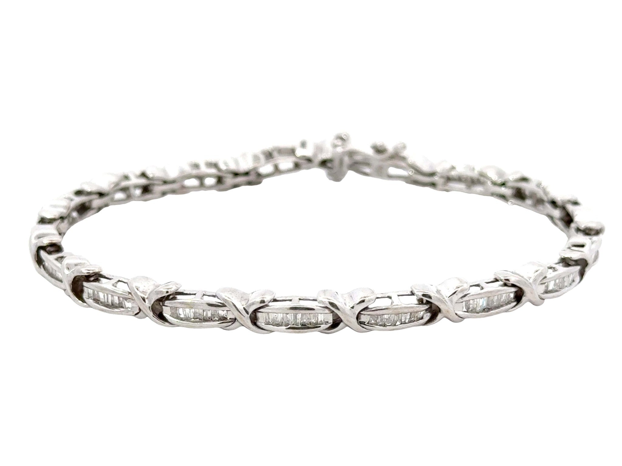 Baguette Diamond Link Bracelet 10k White Gold