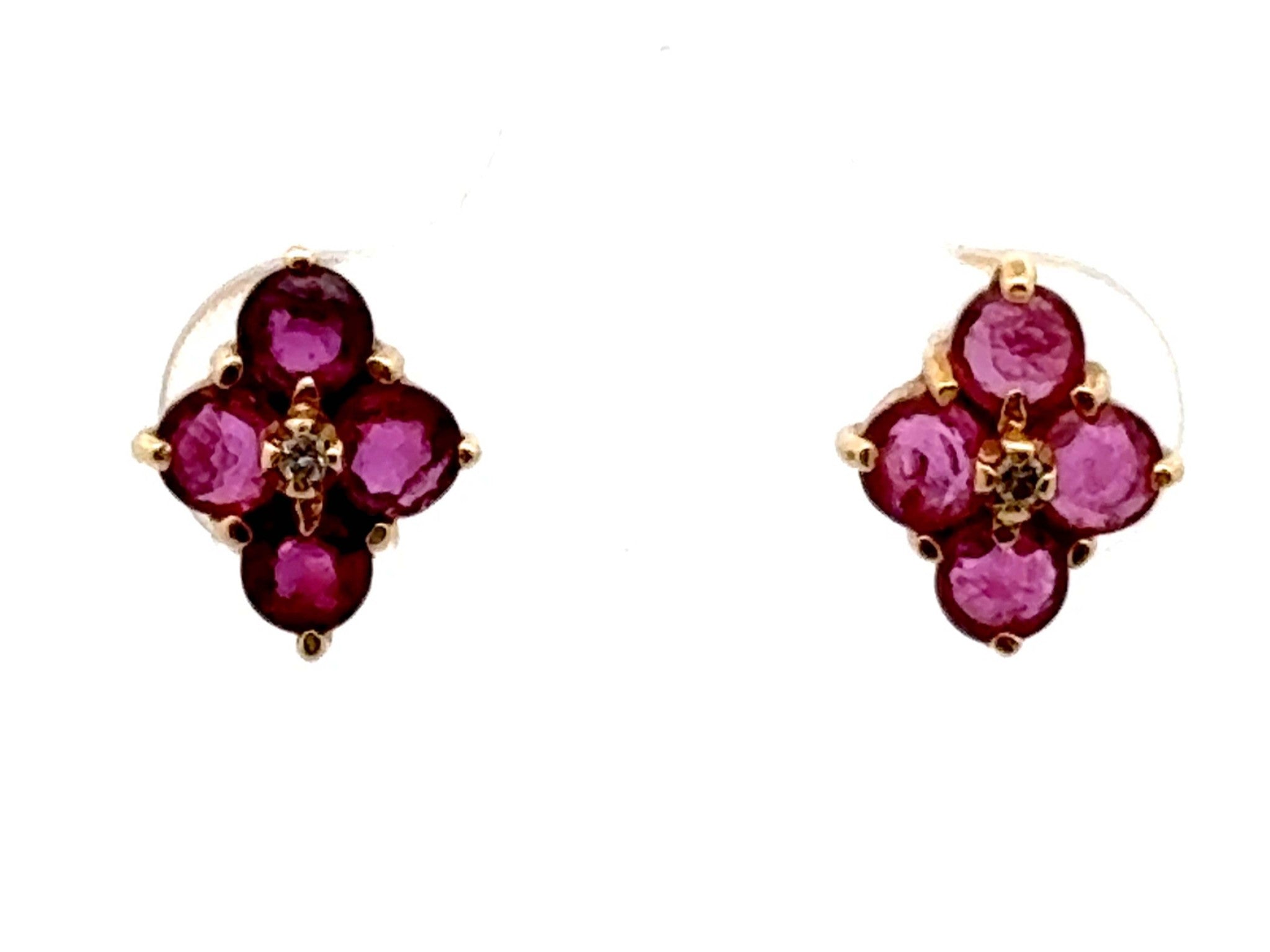 Ruby and Diamond Stud Earrings 14k Yellow Gold