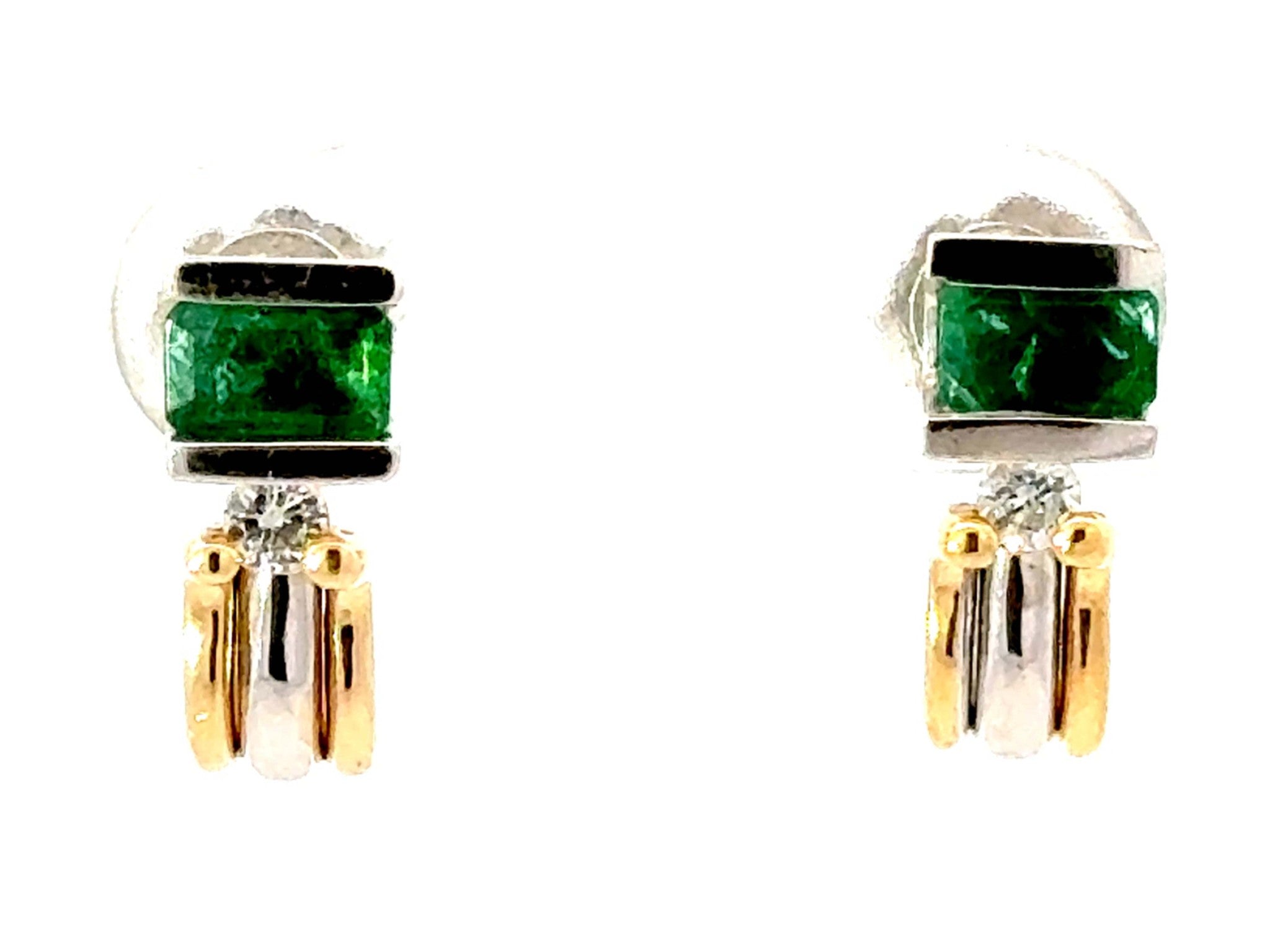 BH Emerald Diamond 14K Two Toned Gold Earrings