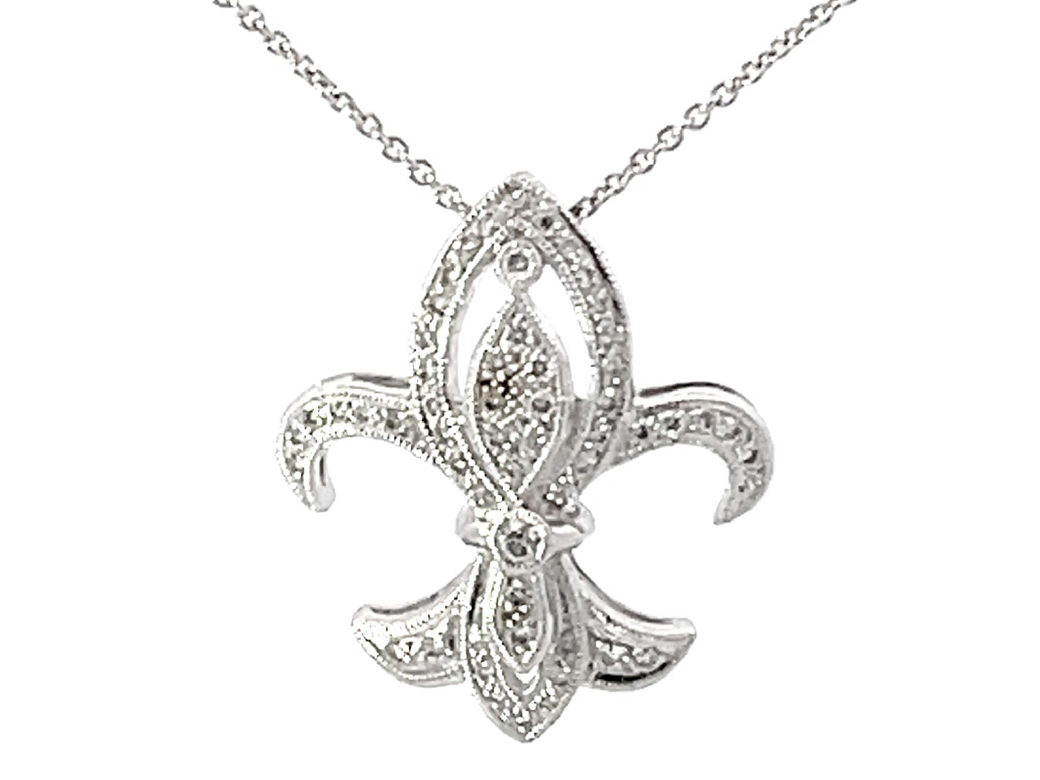 Diamond Fleur De Lis Beverley K Necklace Solid White Gold