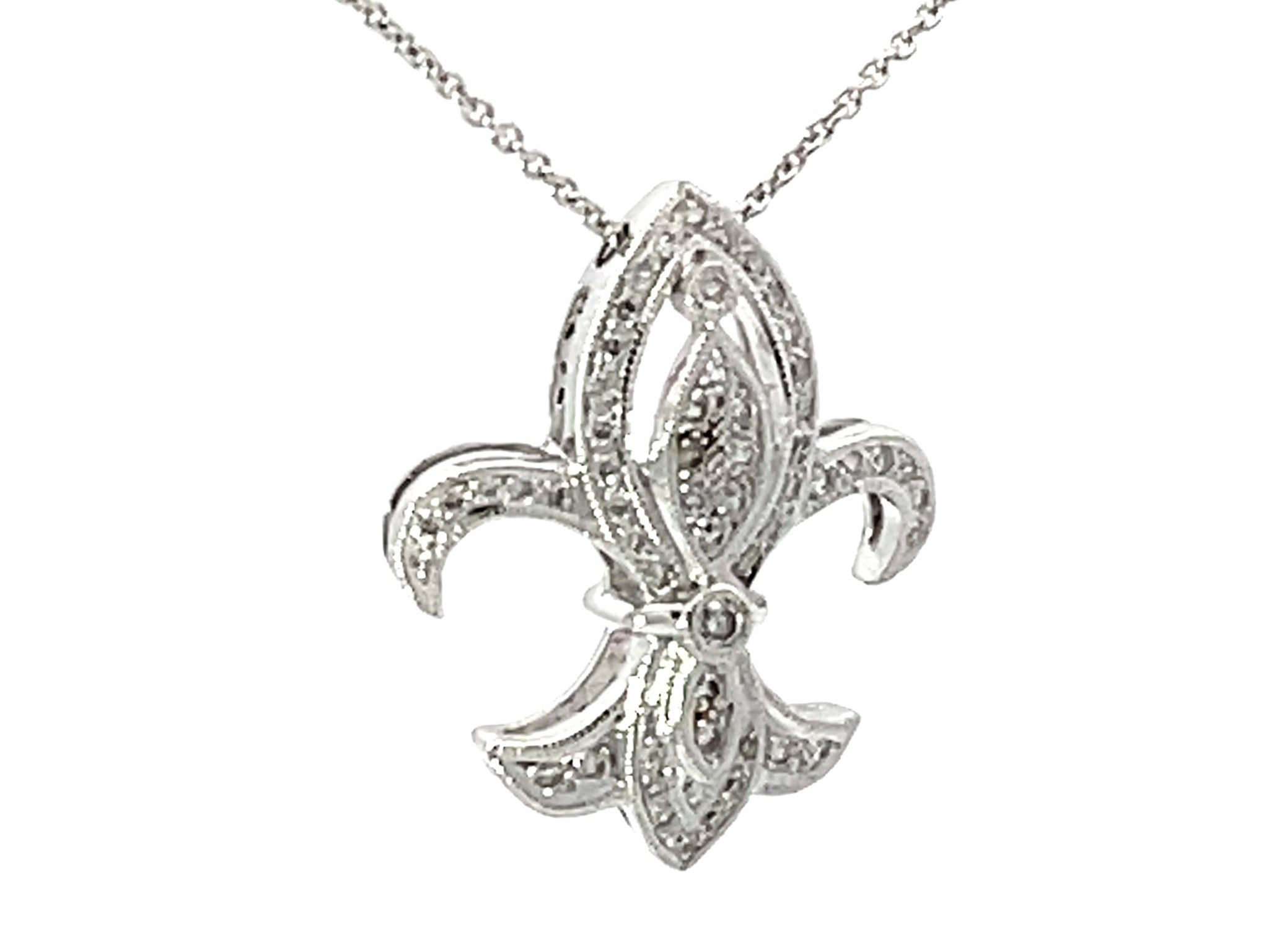 Diamond Fleur De Lis Beverley K Necklace Solid White Gold