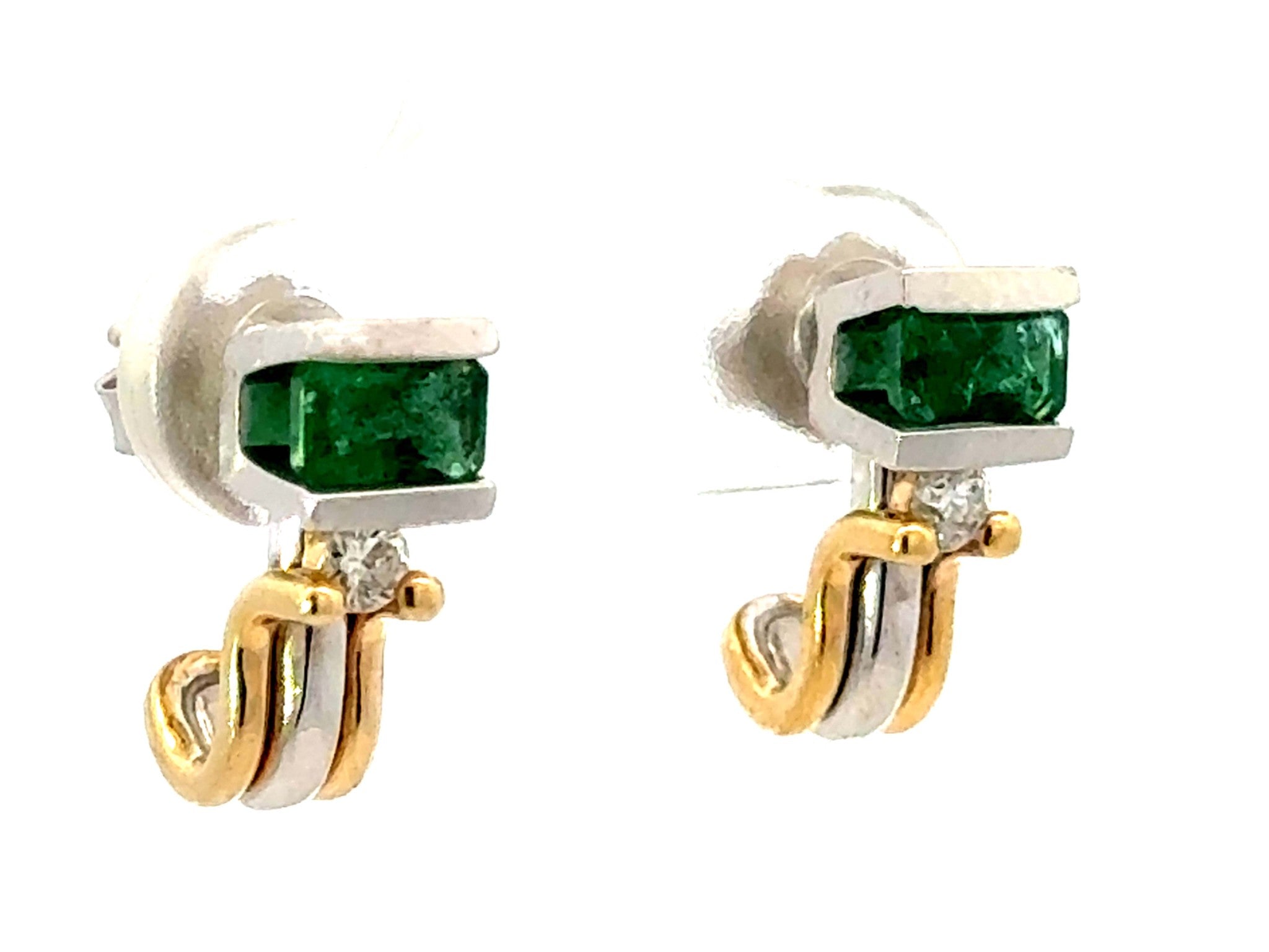 BH Emerald Diamond 14K Two Toned Gold Earrings