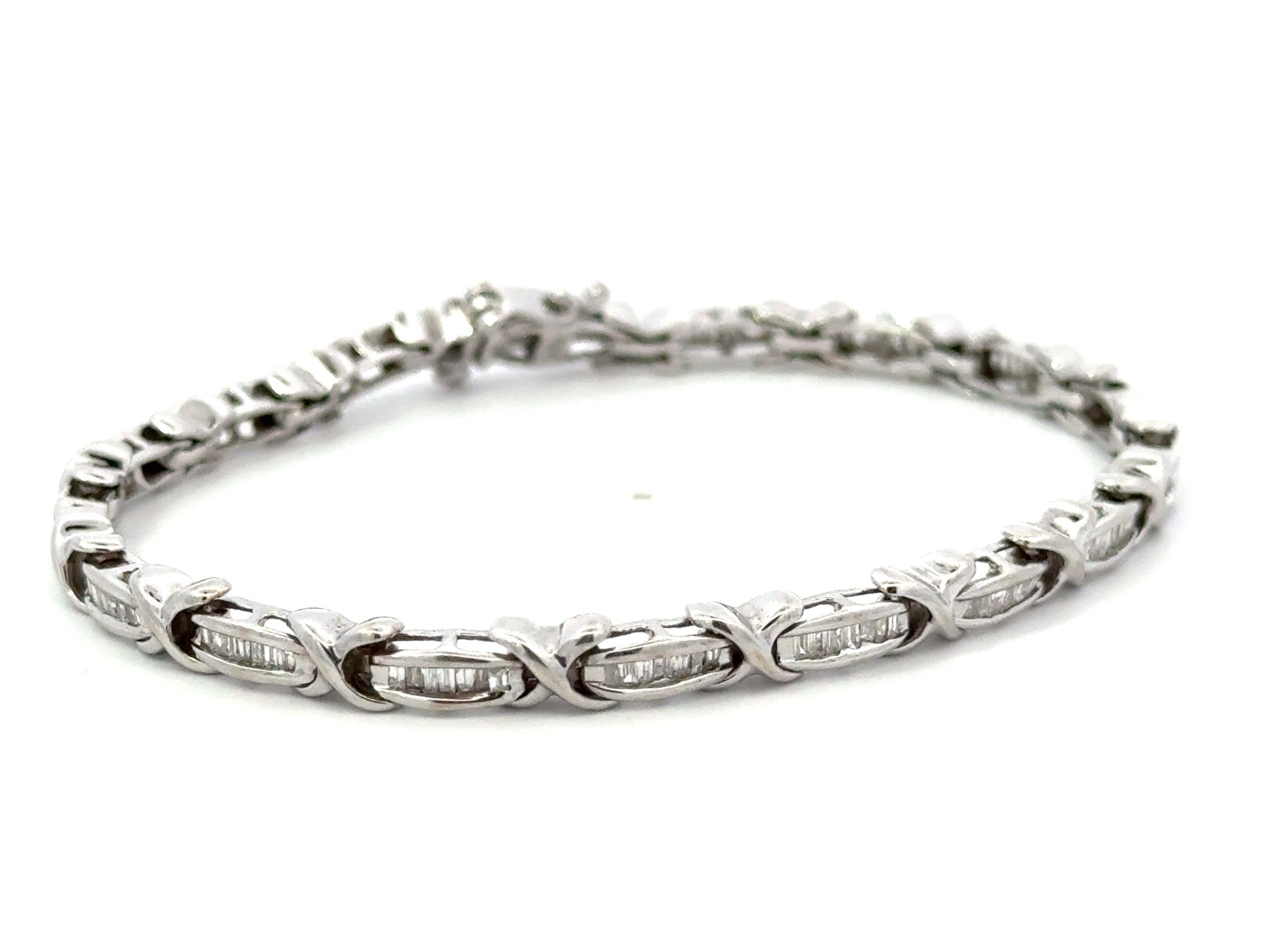 Baguette Diamond Link Bracelet 10k White Gold