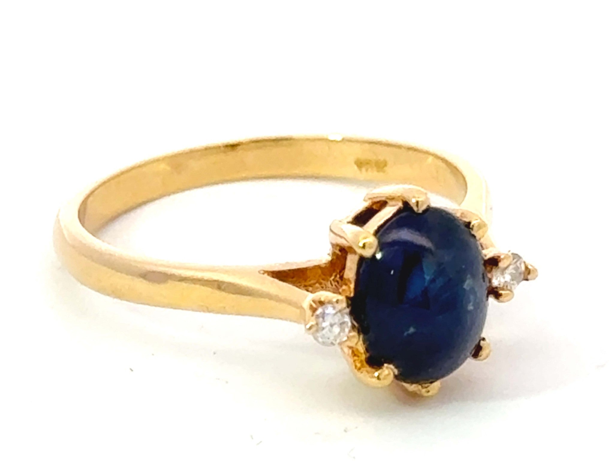 Cabochon Blue Sapphire Diamond Ring 18k Yellow Gold