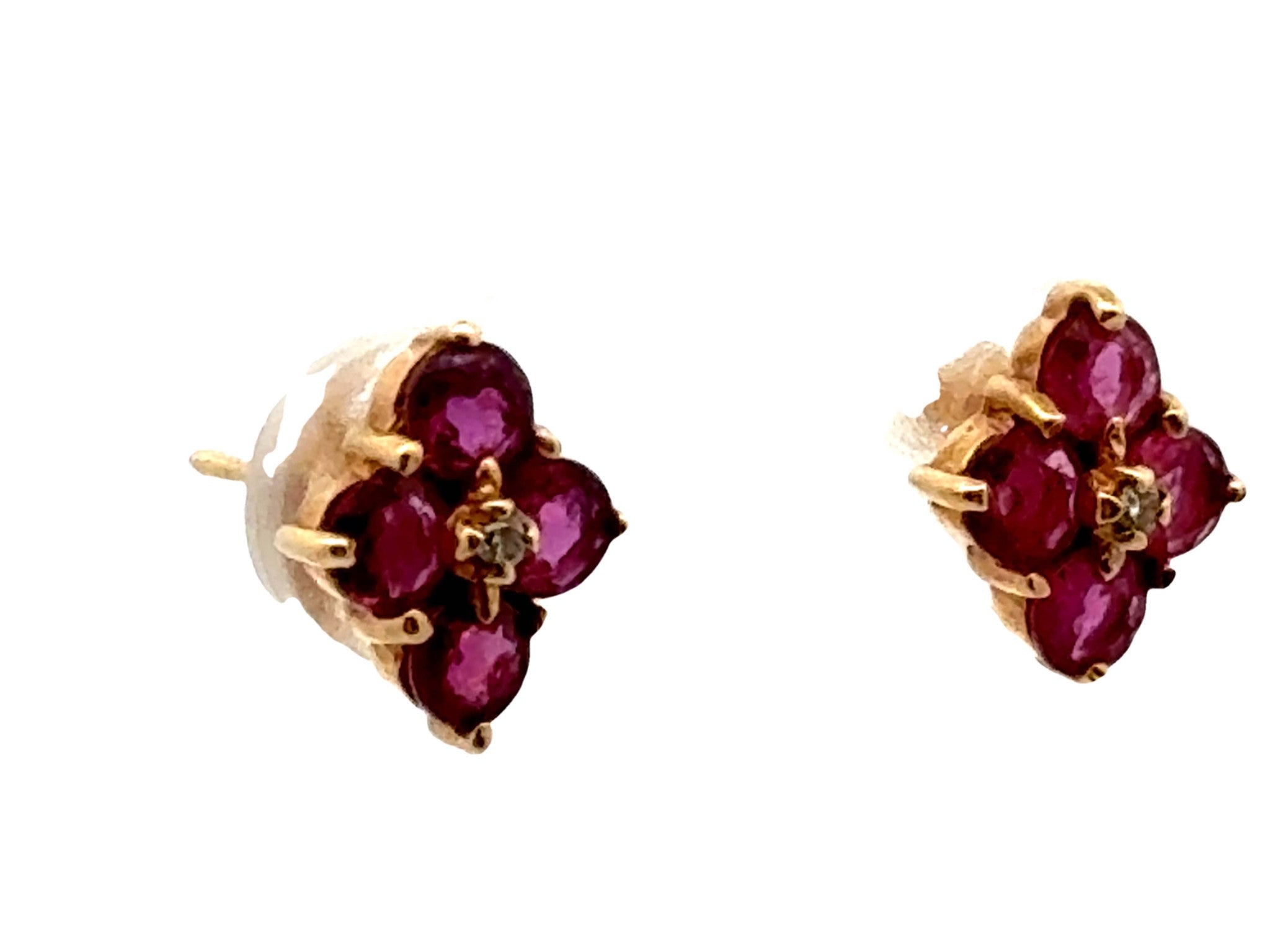 Ruby and Diamond Stud Earrings 14k Yellow Gold