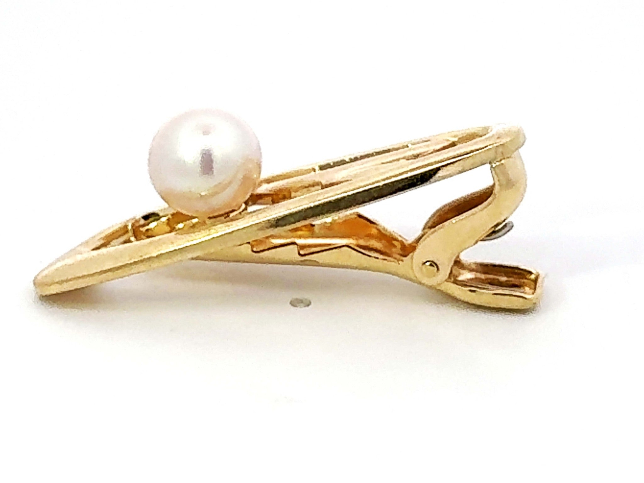 Mikimoto 14k Yellow Gold Pearl Tie Clip