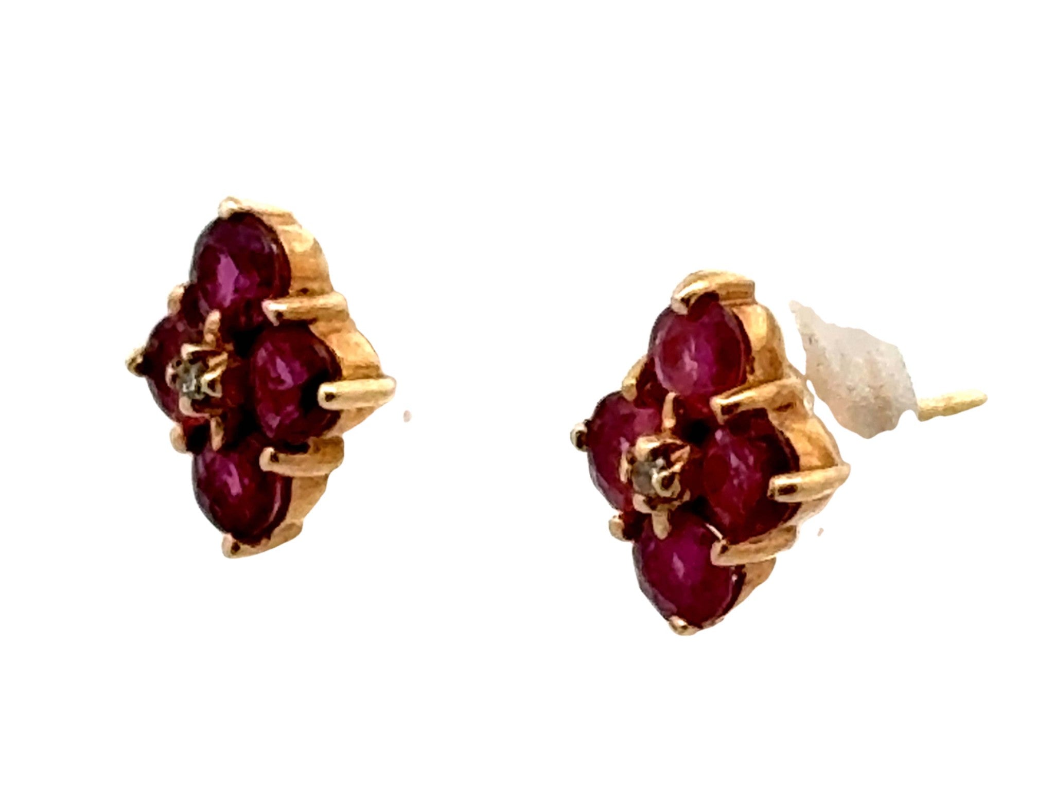 Ruby and Diamond Stud Earrings 14k Yellow Gold