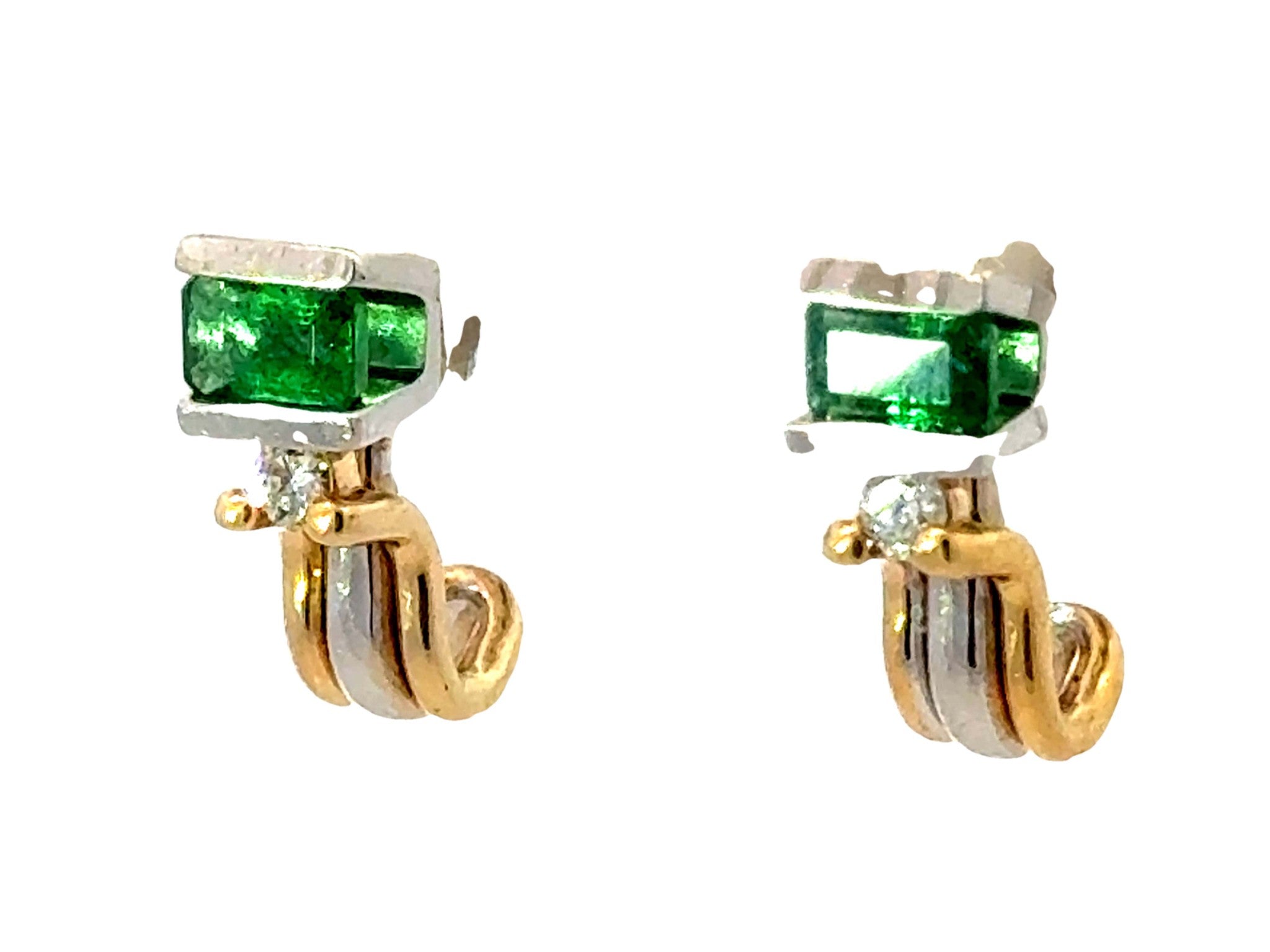 BH Emerald Diamond 14K Two Toned Gold Earrings