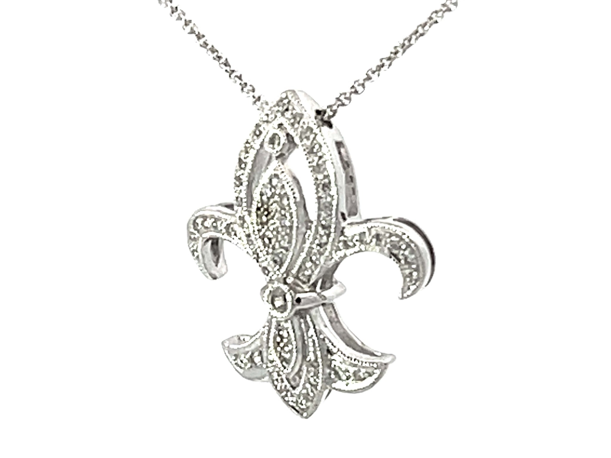 Diamond Fleur De Lis Beverley K Necklace Solid White Gold