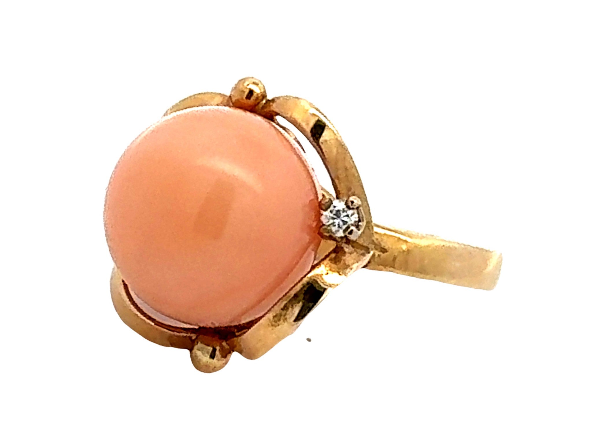 Angel Skin Coral Sphere Diamond Ring 14k Yellow Gold