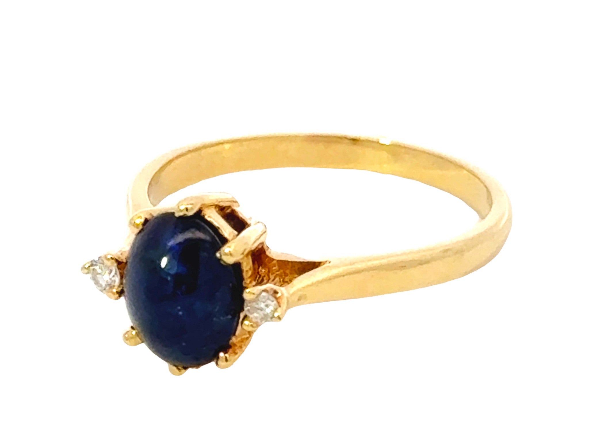 Cabochon Blue Sapphire Diamond Ring 18k Yellow Gold