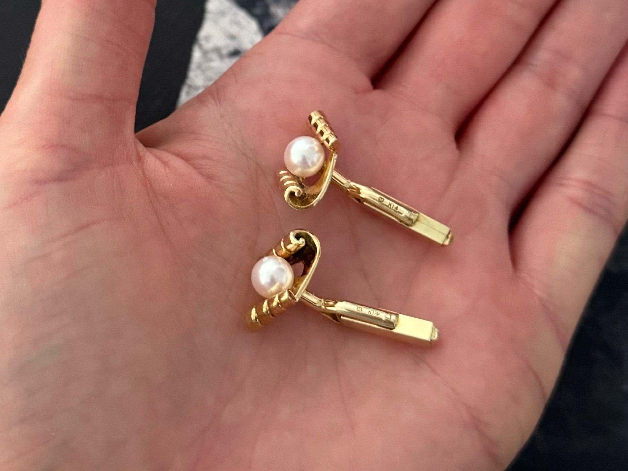 Mikimoto 14k Yellow Gold Pearl Cuff Links