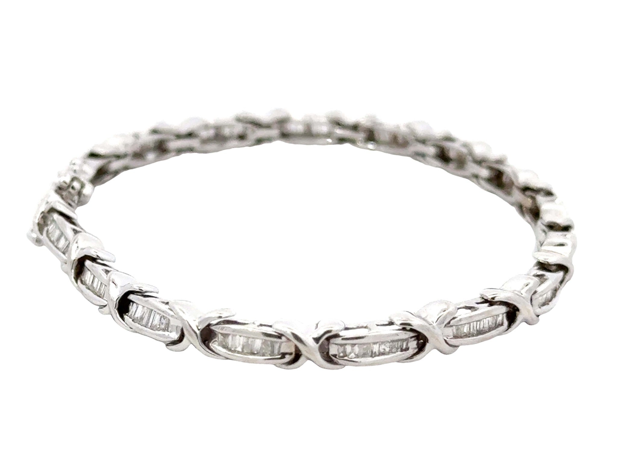 Baguette Diamond Link Bracelet 10k White Gold