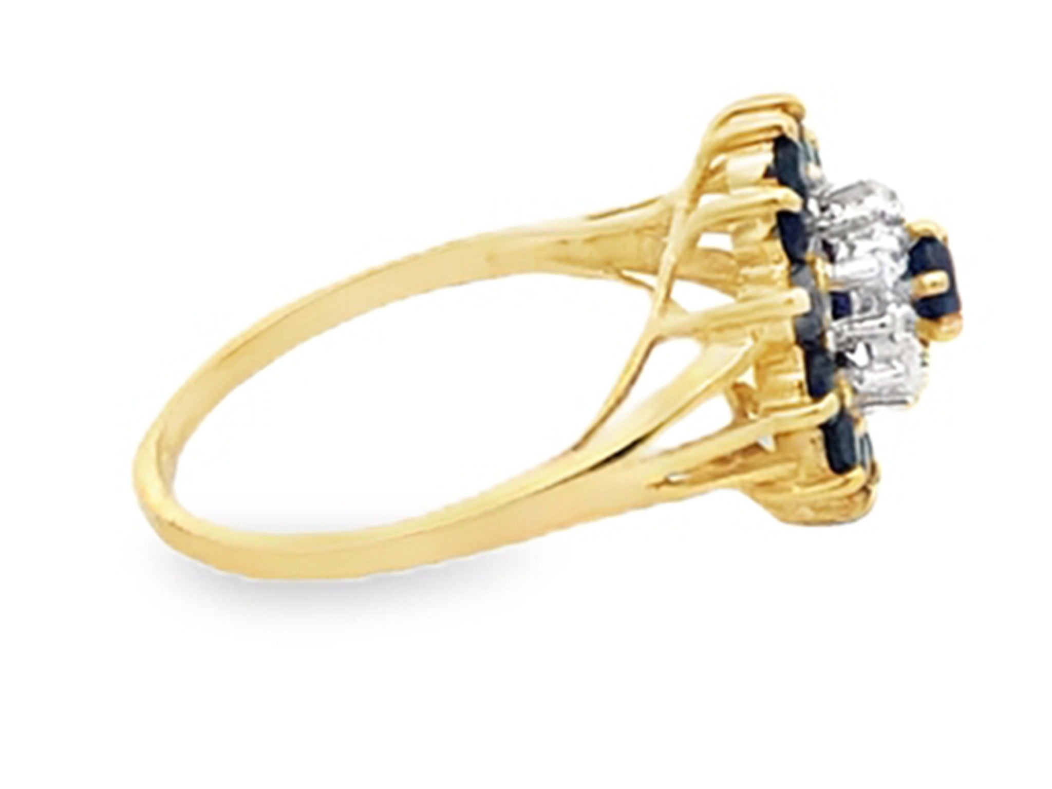 Diamond Halo and Round Sapphire Halo Ring 14k Yellow Gold