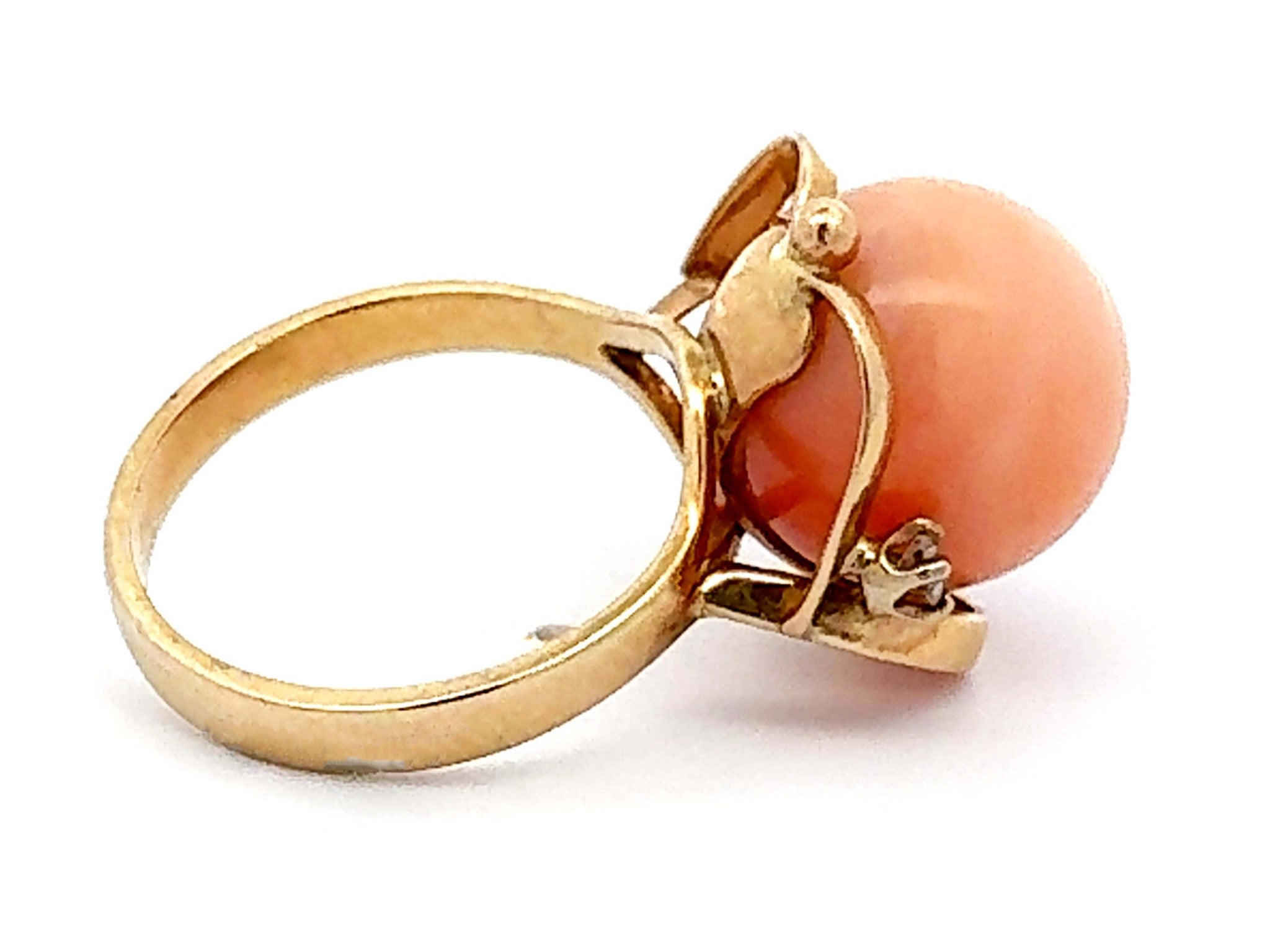 Angel Skin Coral Sphere Diamond Ring 14k Yellow Gold