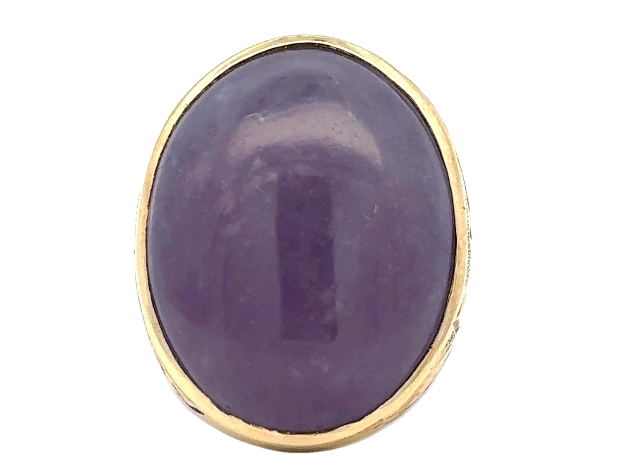 90 Carat Mens Purple Jade Cabochon Ring 14k Yellow Gold